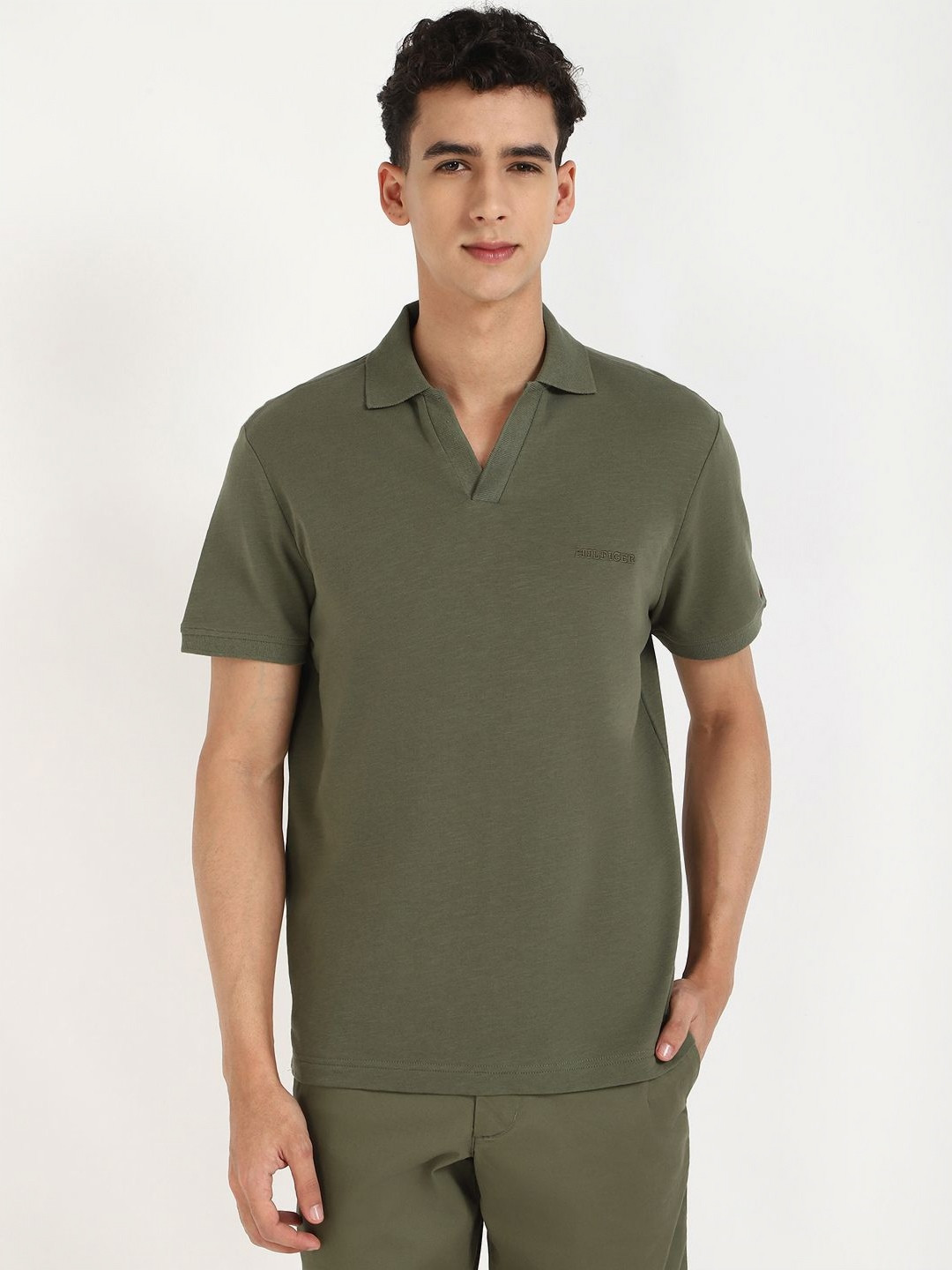 Tommy Hilfiger Men TERRY Solid Polo Collar Cotton T-shirt