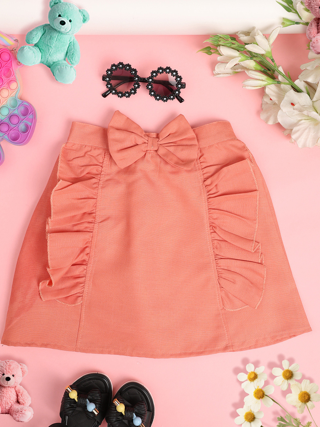 Cutiekins Girls A-Line Frill & Bow Above Knee Skirt