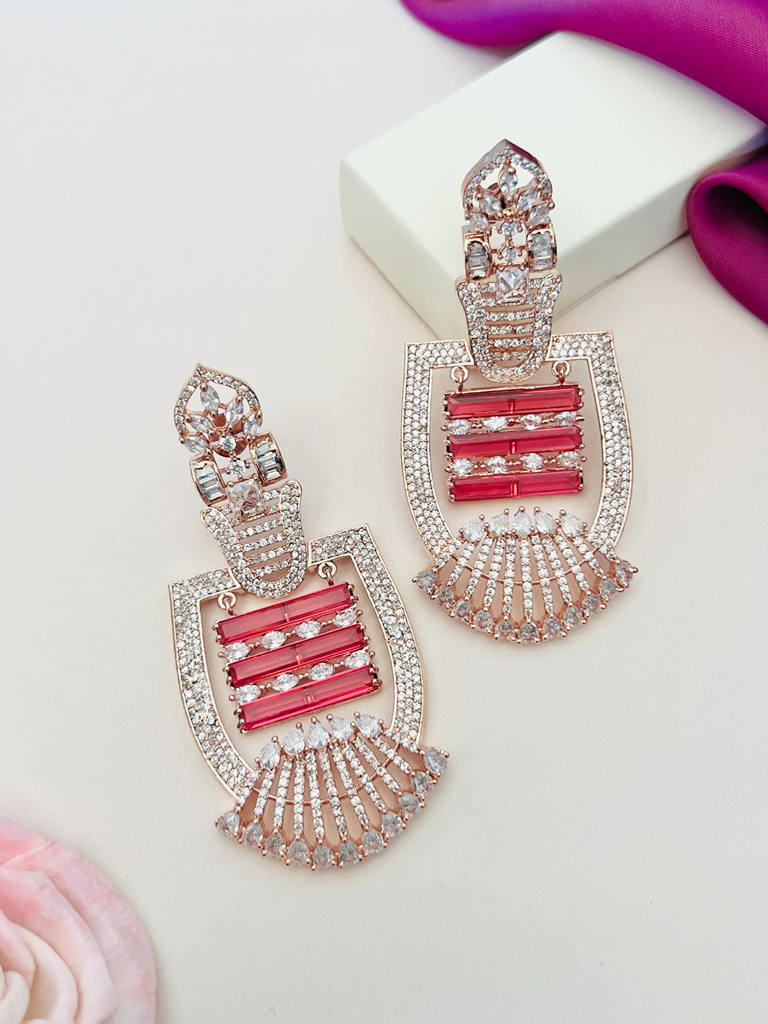 Anouk Rose-Gold Plated American Diamond Classic shaped Drop Earrings