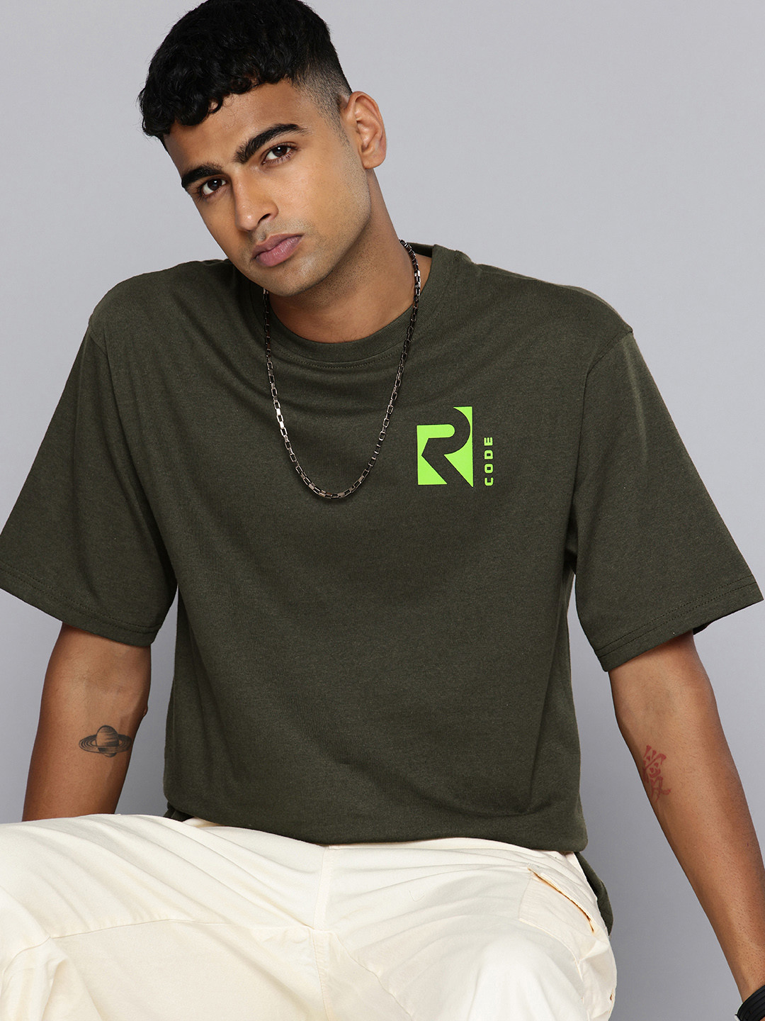 R.Code by The Roadster Life Co. Drop-Shoulder Sleeves Relaxed Fit T-shirt