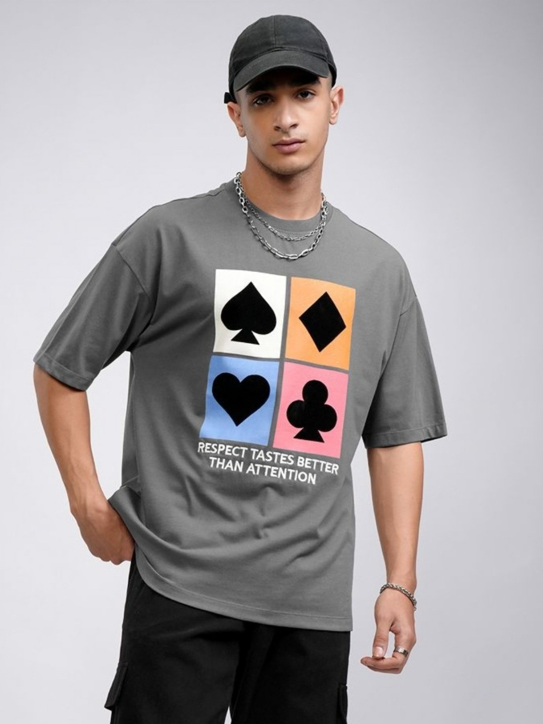 HIGHLANDER Men Round Neck Dropshoulder Oversized Flock Printed Tshirt