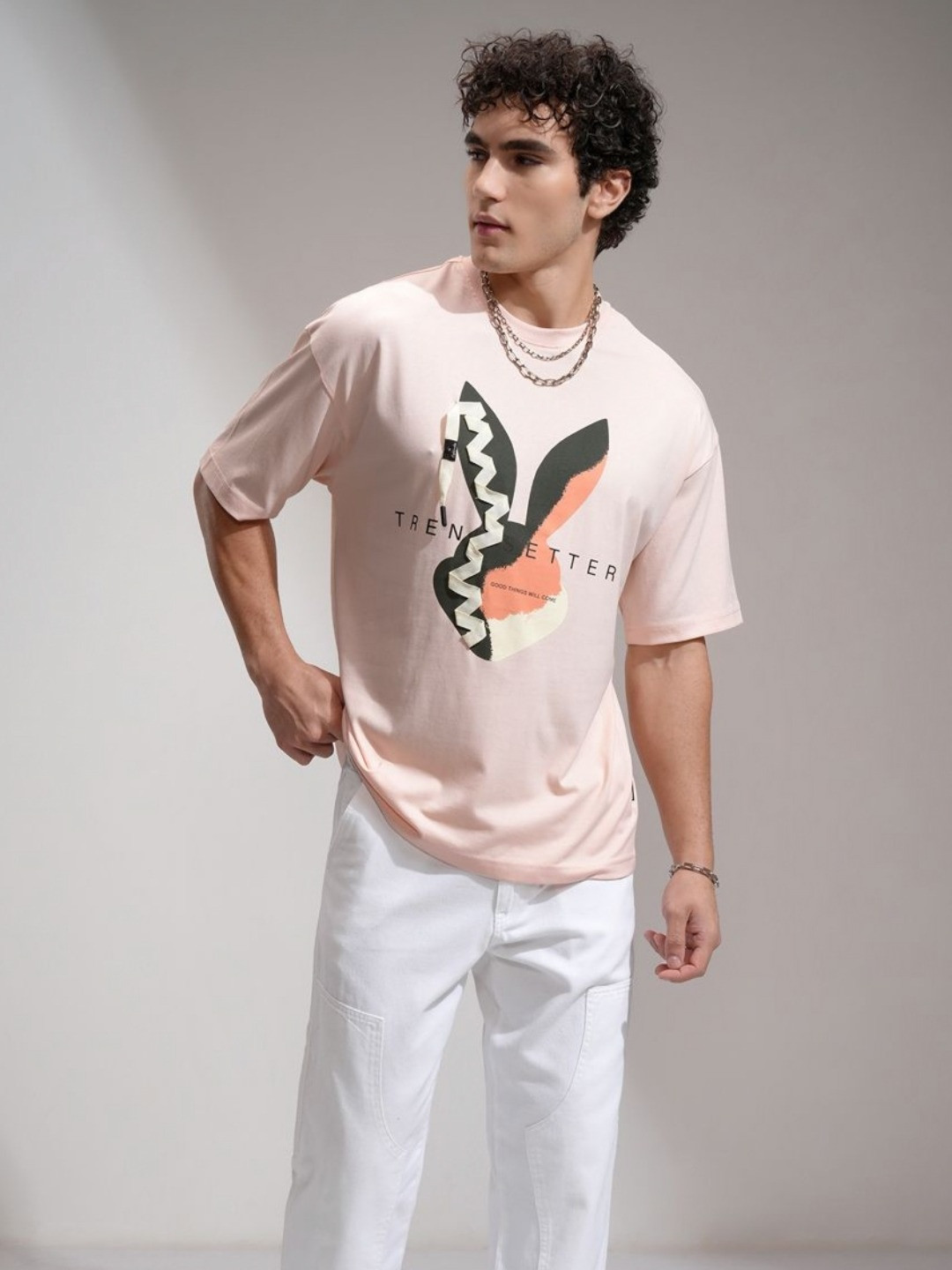 HIGHLANDER Men Round Neck Dropshoulder Oversized Lace Tshirt