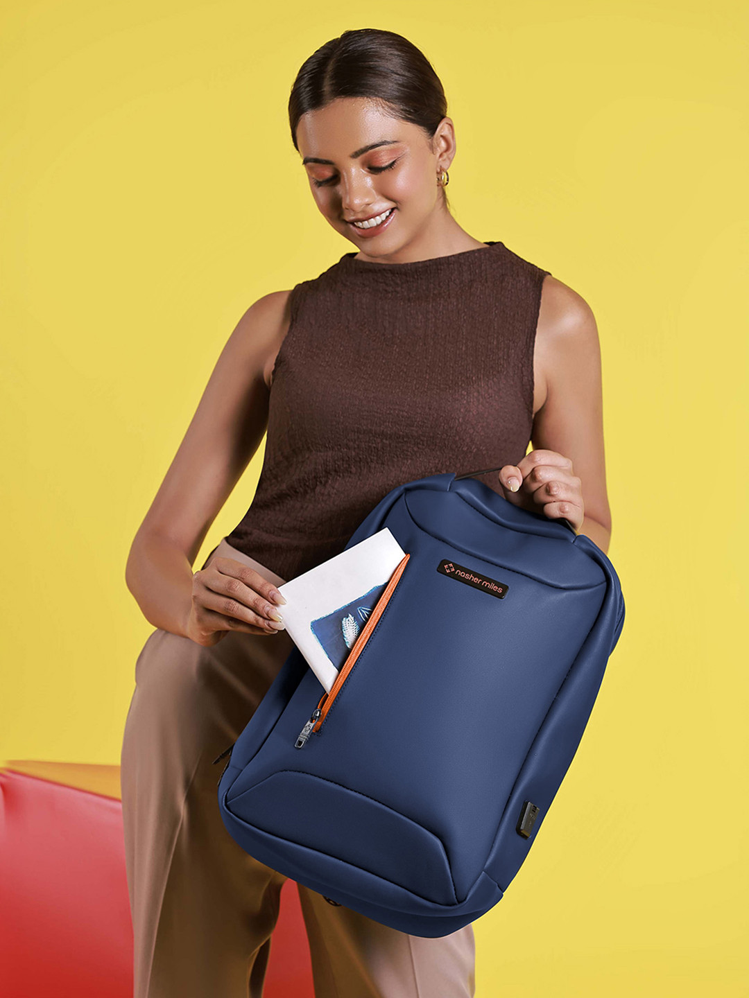 Nasher Miles Staten 29L Polyester Navy Blue Laptop Backpack USB charging port