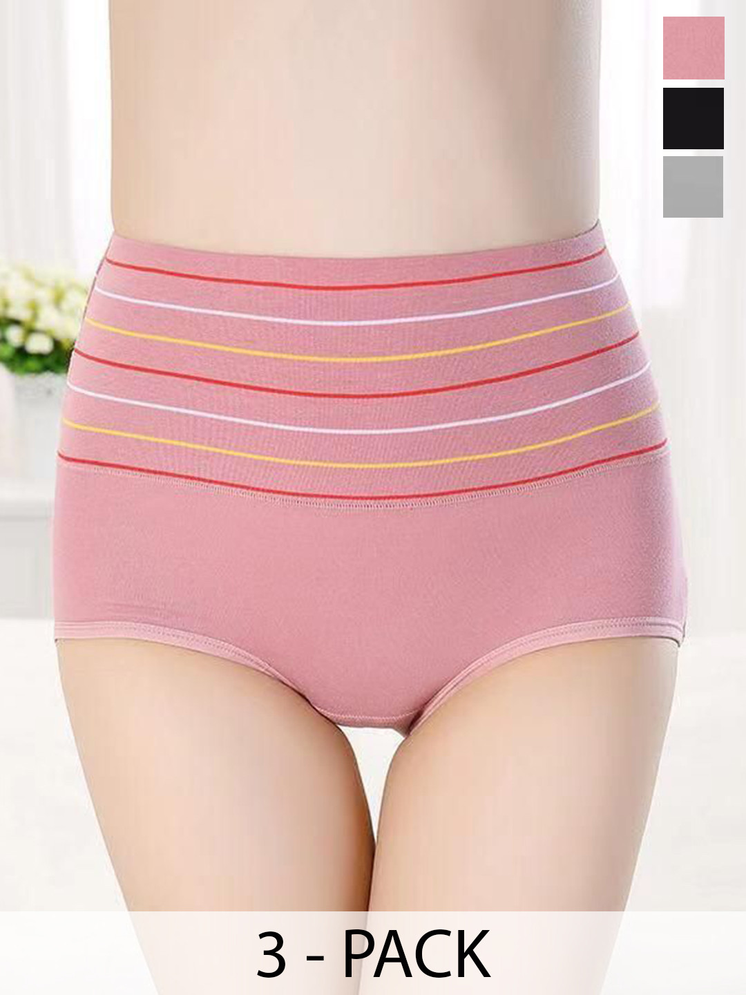 SHREE GANESH FASHION Pack Of 3 Striped Cotton High Rise Hipster Briefs 2076 PO3 BGL