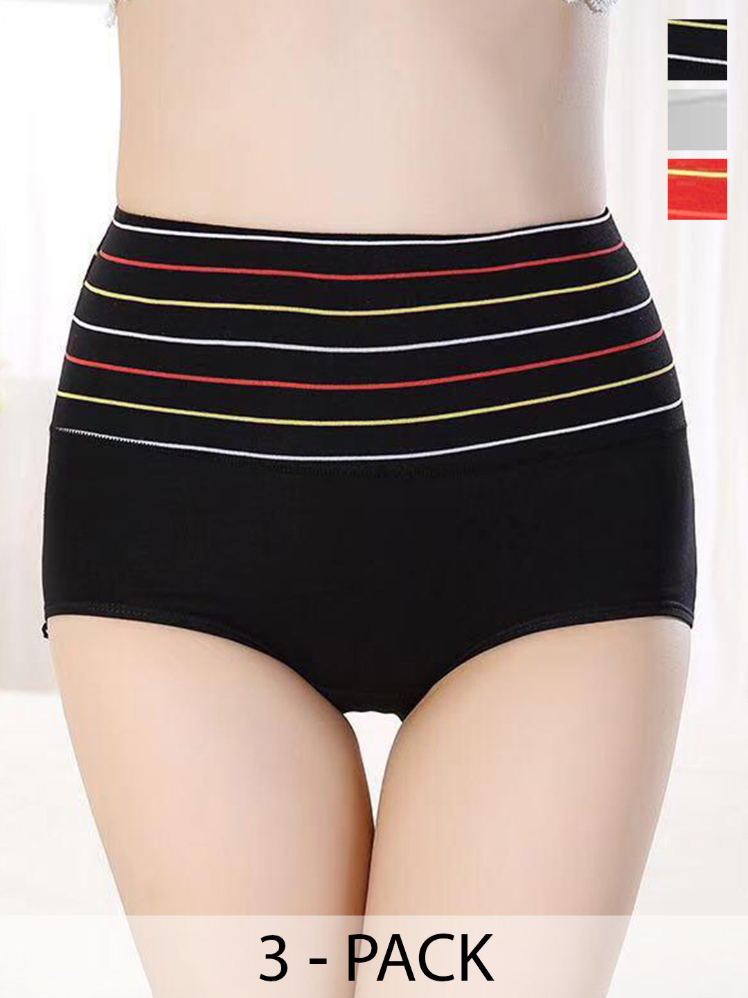 SHREE GANESH FASHION Women Pack Of 3 Striped Cotton Hipster Briefs