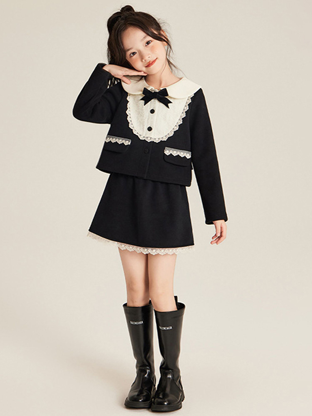 LULU & SKY Girls Contrast Lace-Trimmed A-Line Pure Cotton Mini Skirt