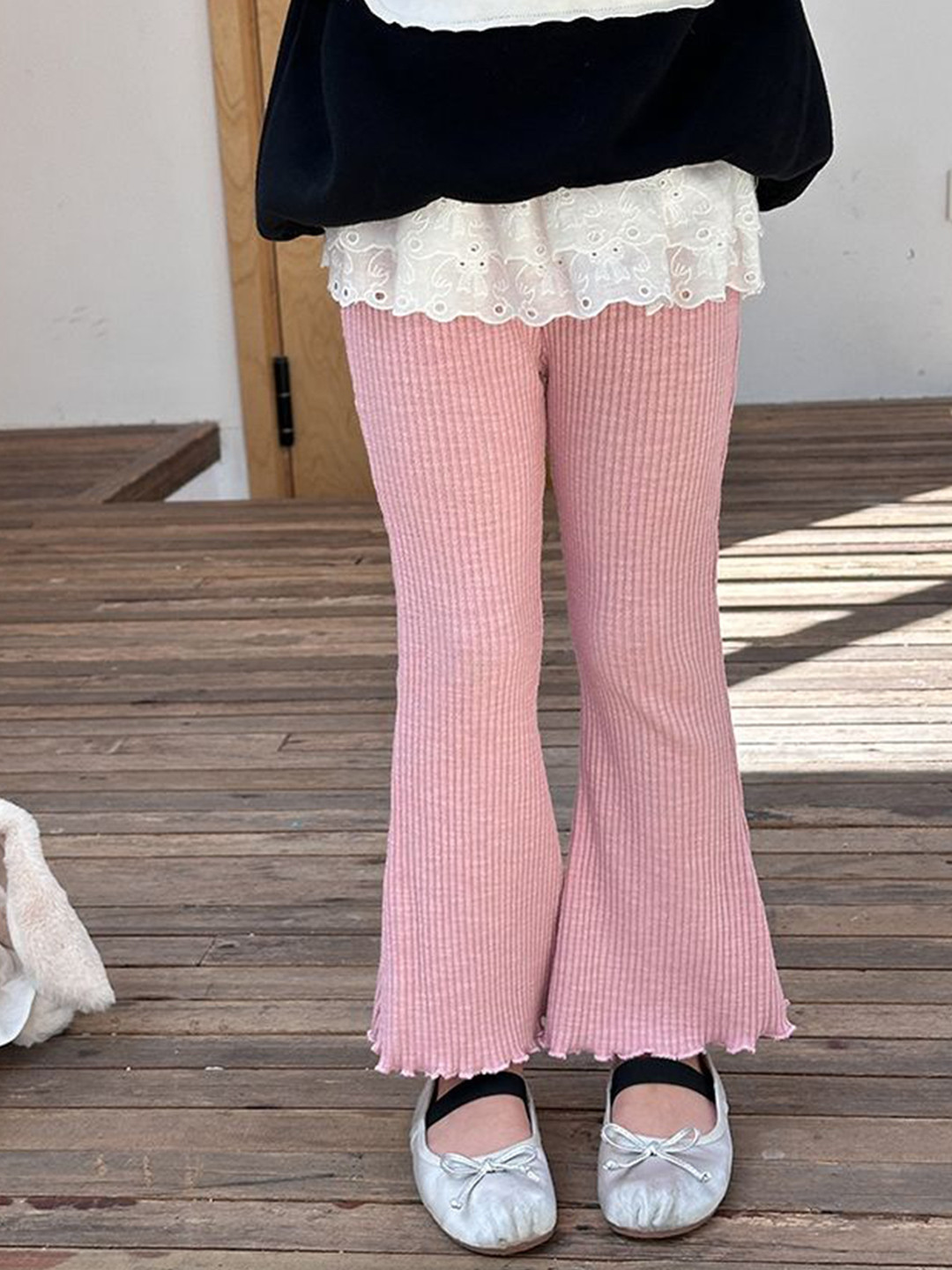 LULU & SKY Girls Rib Knit Flared Trousers