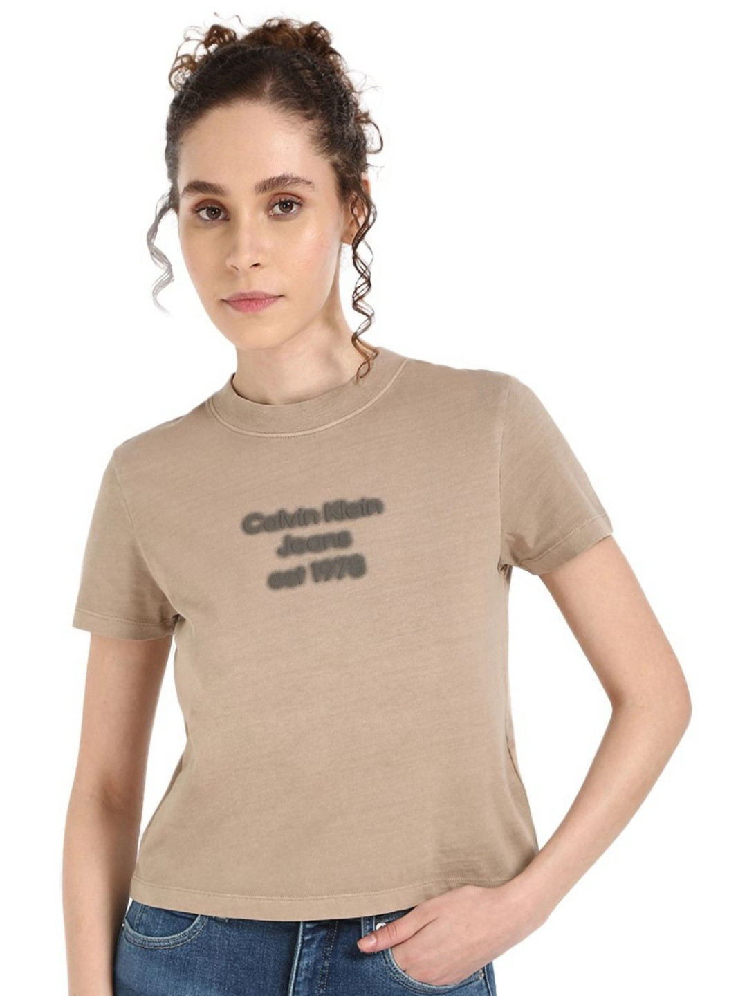 Calvin Klein Jeans Women Typography Printed Round Neck Cotton T-shirt