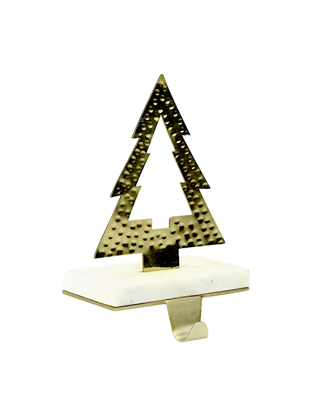 Hind Decor Gold-Toned & White Textured Tree On Marble Base Stocking Holder