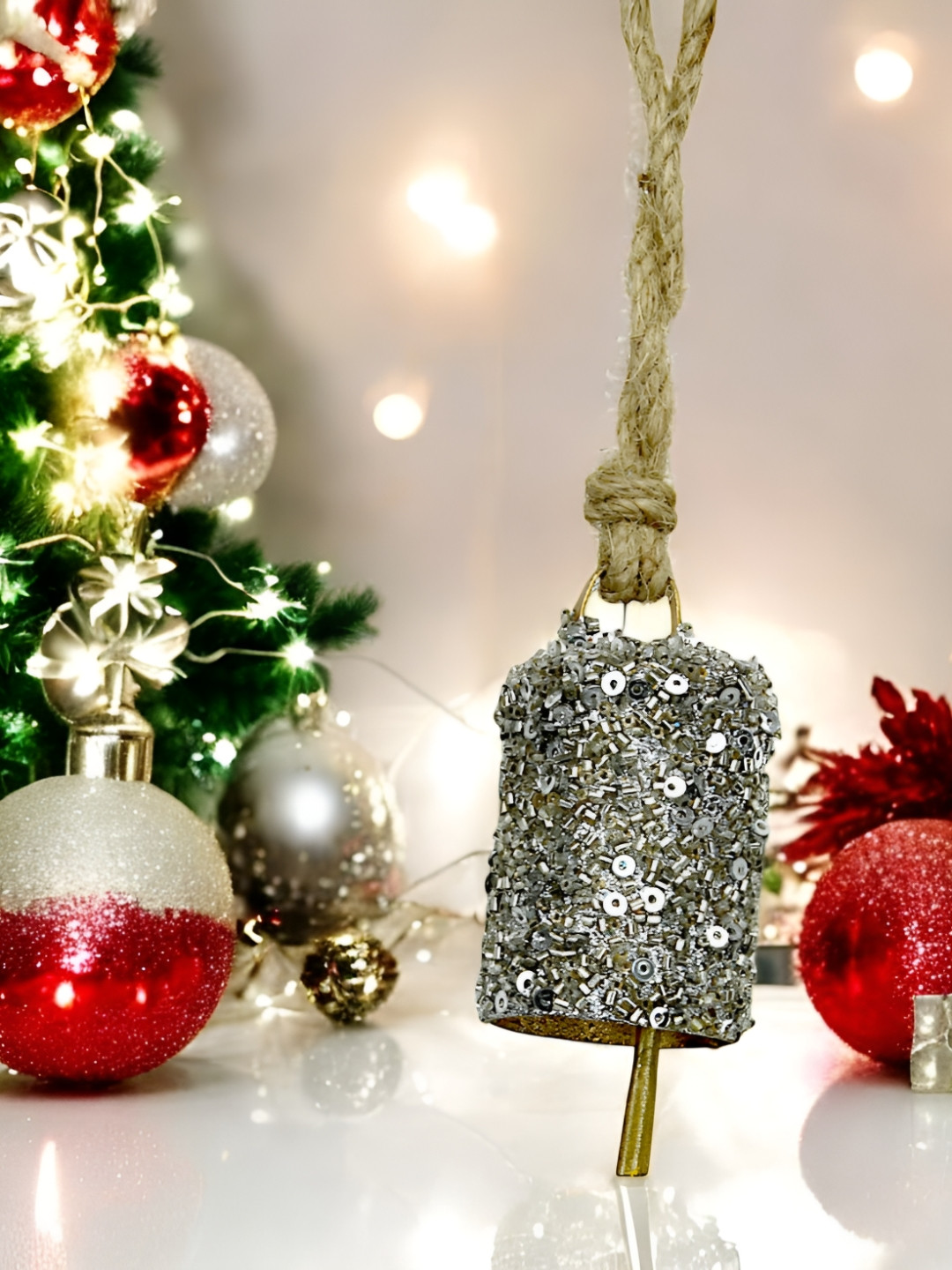 Hind Decor Gold-Toned & Silver-Toned Metallic Glittered Hanging Christmas Bell