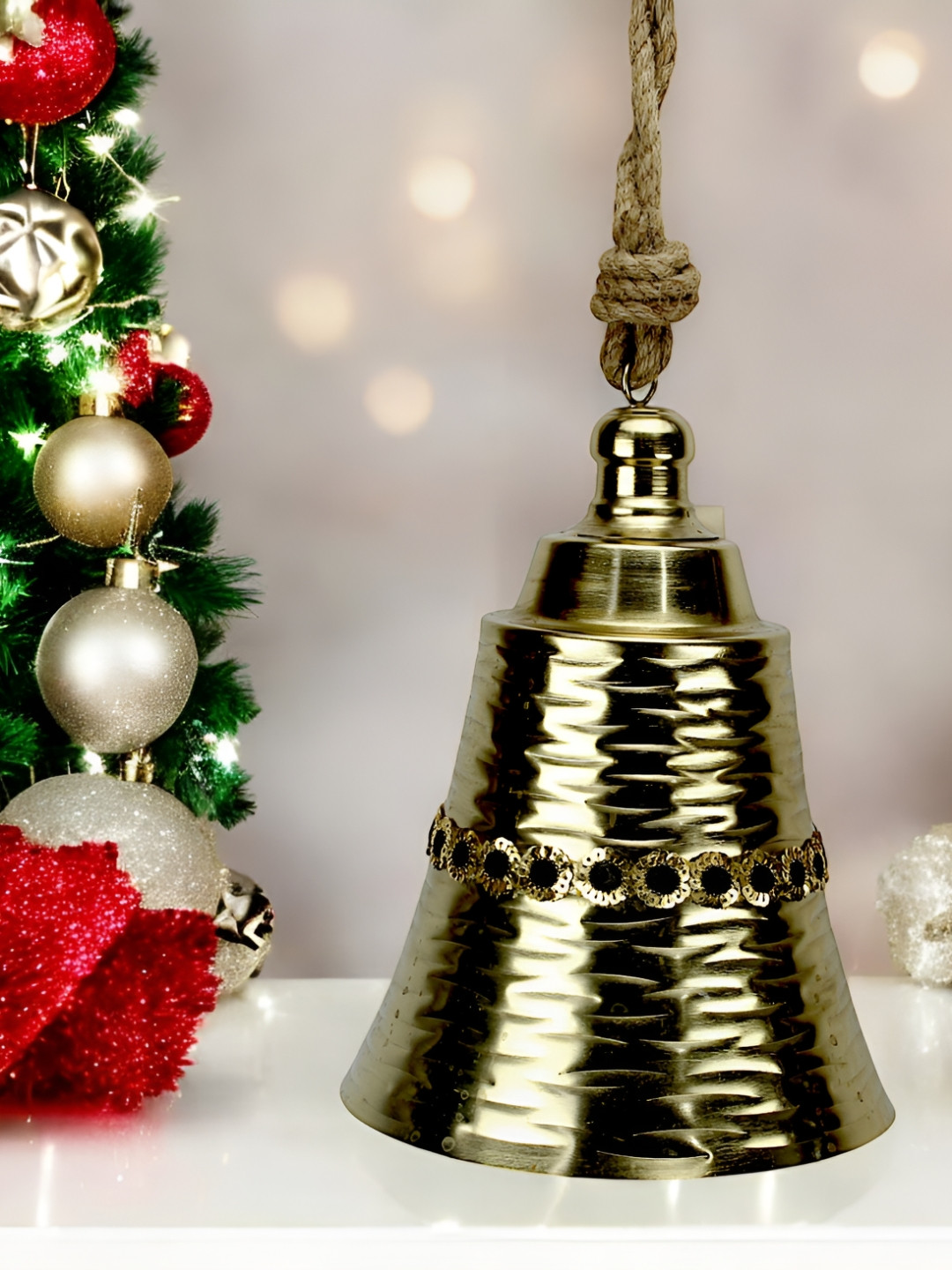 Hind Decor Gold Toned Hanging Christmas Bells