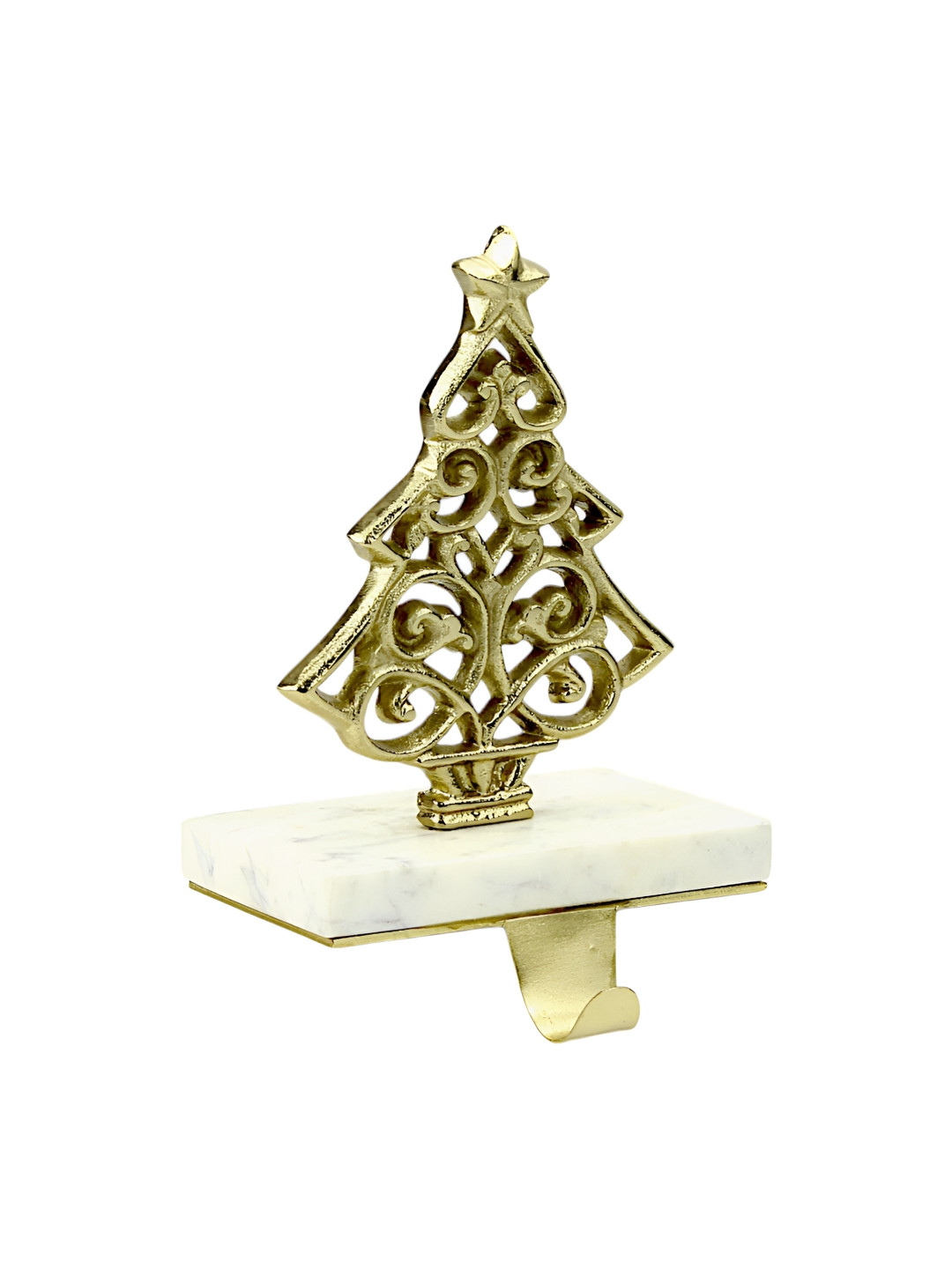 Hind Decor Gold-Toned & White Christmas Tree Marble Base Stocking Holder