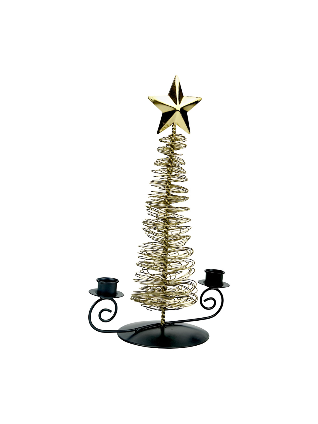 Hind Decor Gold-toned & Black Christmas Tree With With 2 Jointed Candle Holders