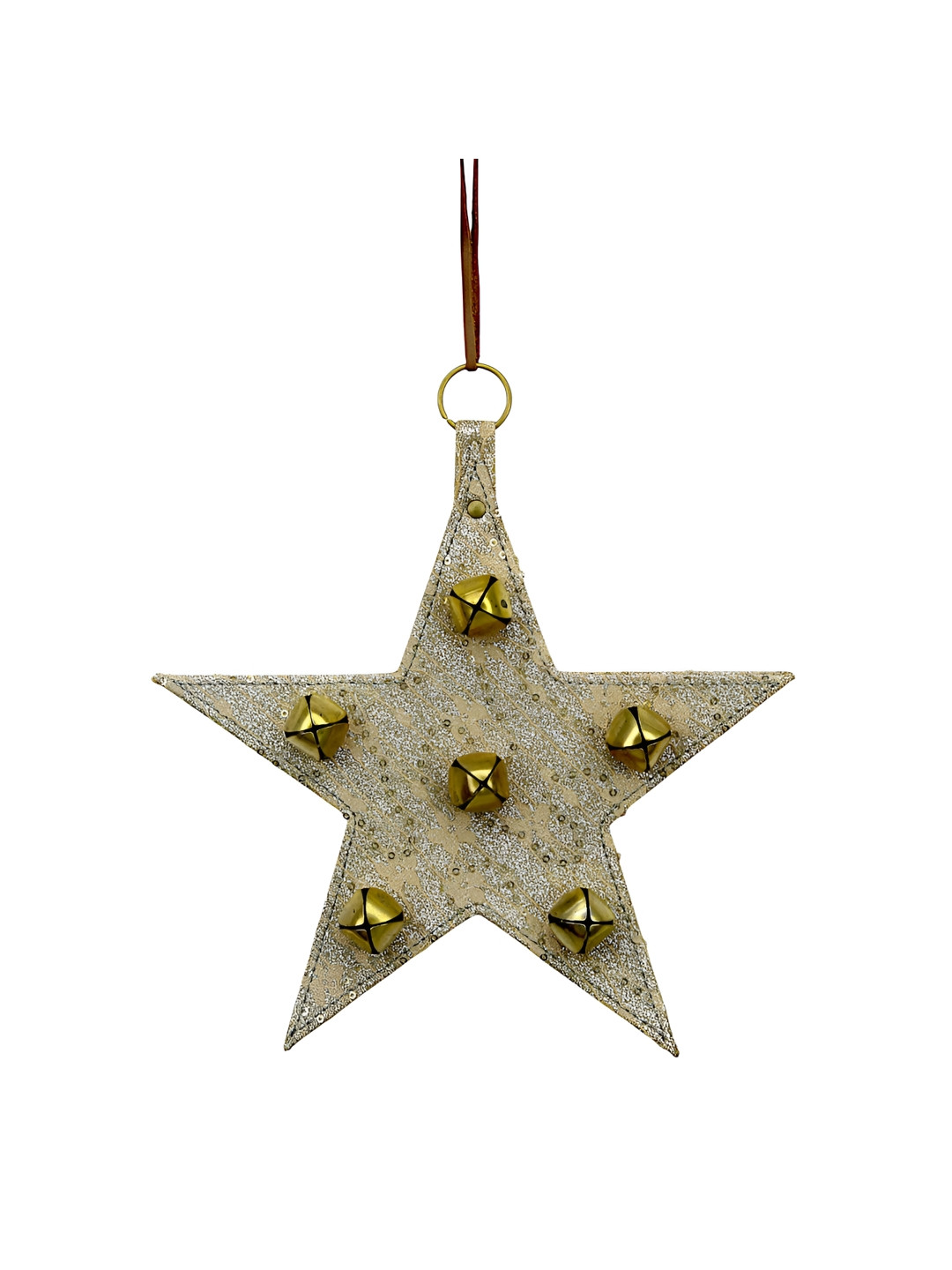 Hind Decor Yellow & Grey Star Ornament With Bells
