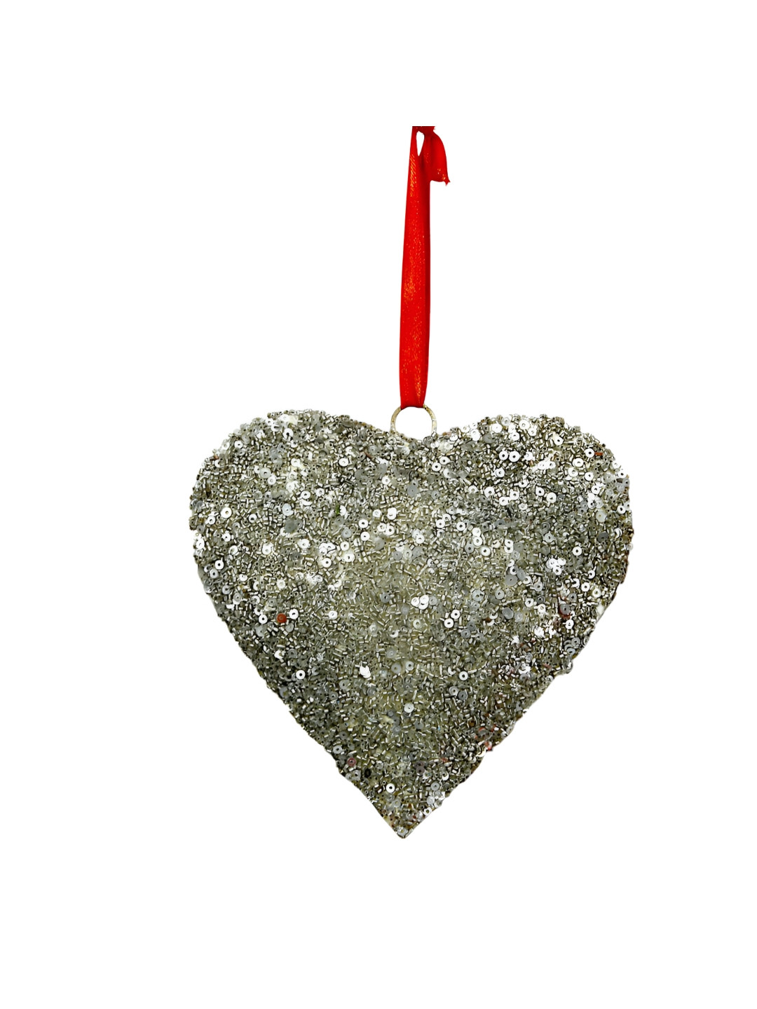 Hind Decor Silver Toned Heart Shaped Hanging Christmas Bell Festive Decor