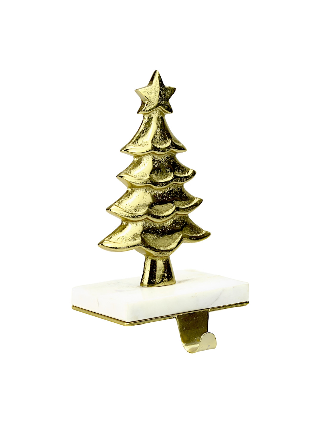Hind Decor Gold-Toned & White Christmas Tree Marble Base Stocking Holder
