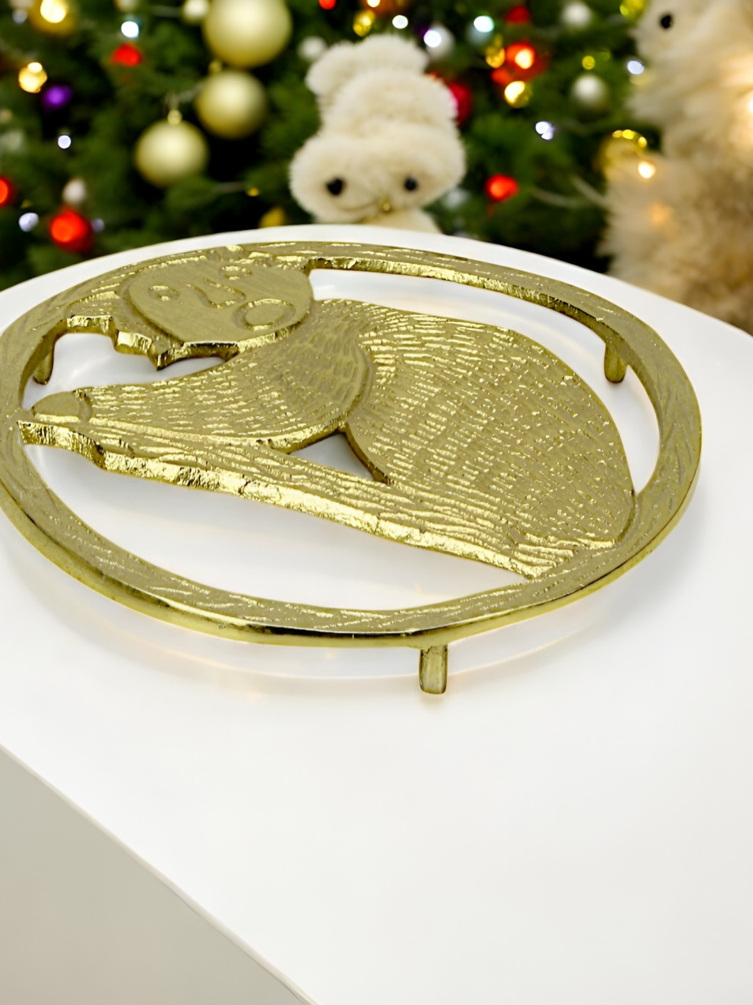 Hind Decor Gold-Toned Aluminum Christmas Serving Tray