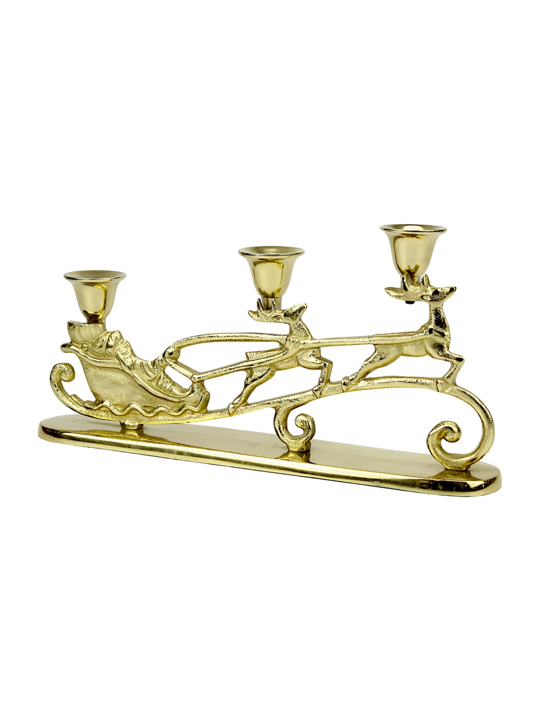 Hind Decor Gold-Toned Textured Aluminum Christmas Running Reindeer Candle Holder