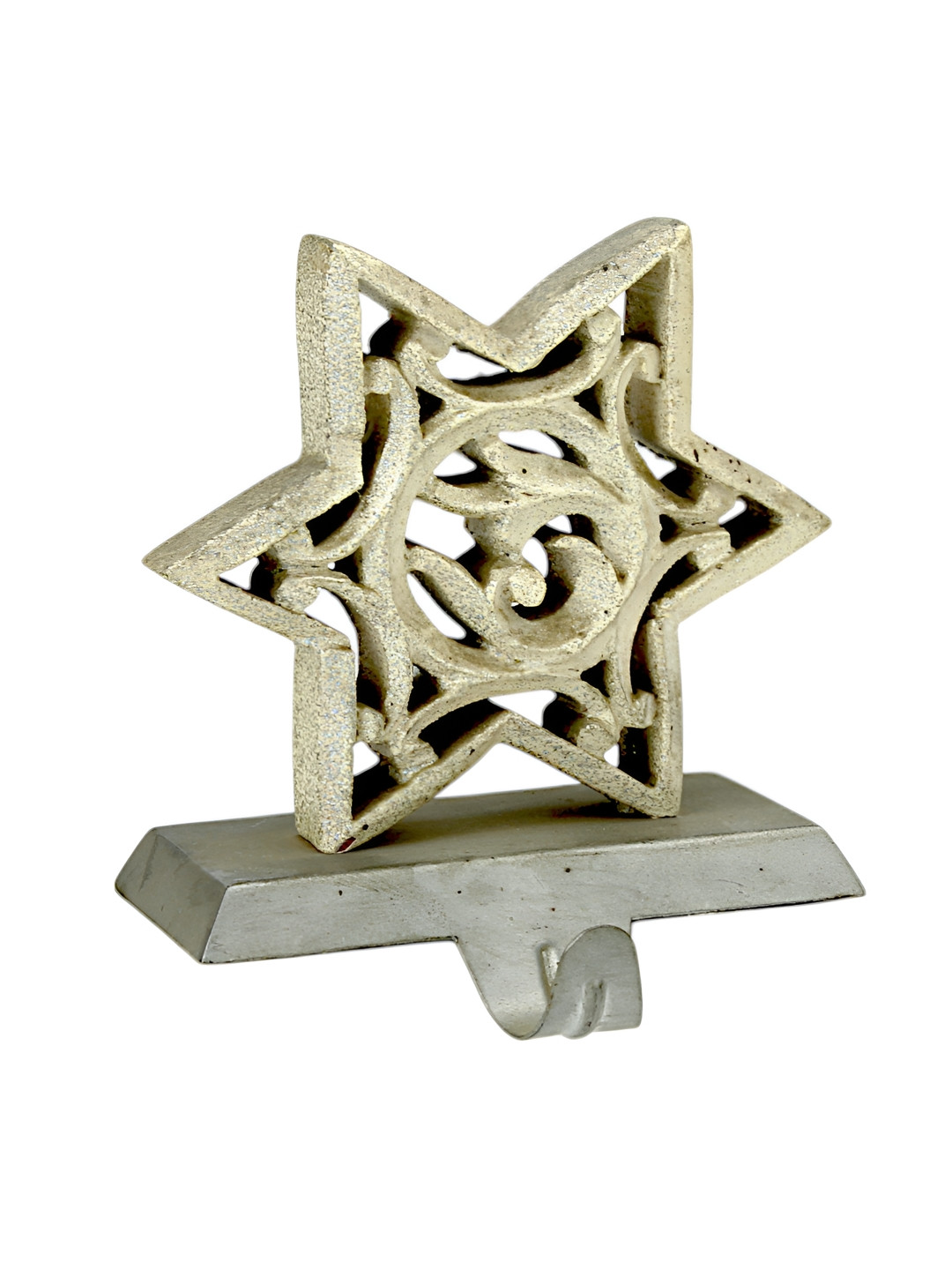 Hind Decor White and Silver-Toned Textured Metallic Star Shape Stocking Holder