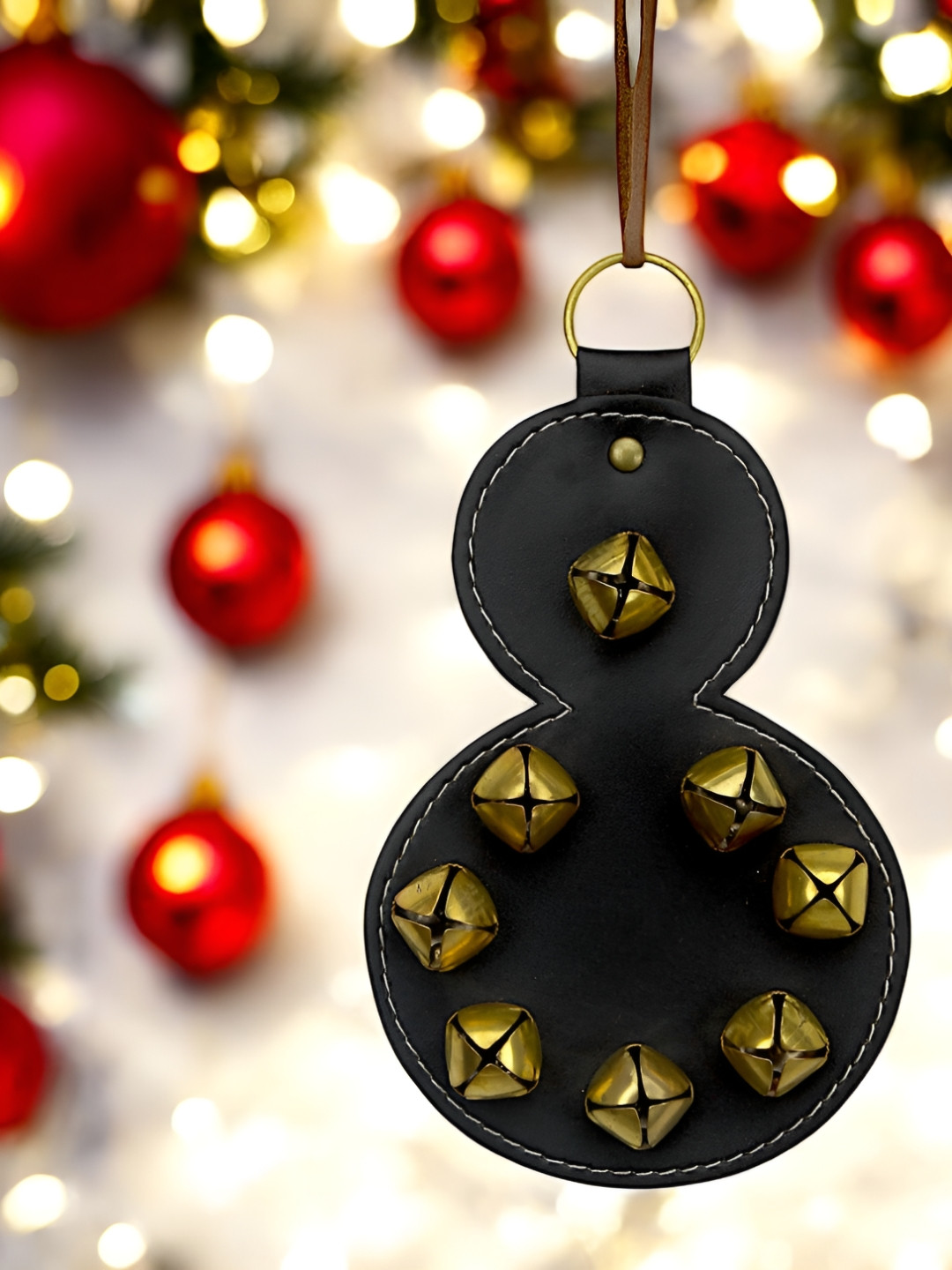 Hind Decor Black & Gold-Toned Iron Hanging Christmas Snowman With Bells