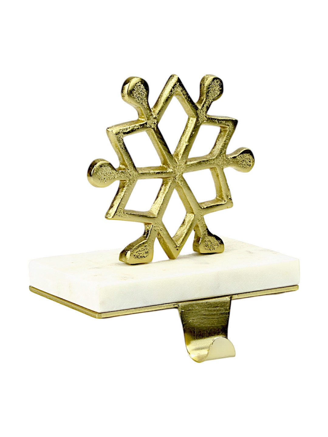 Hind Decor Gold-Toned & White Christmas Snow Stocking Holder