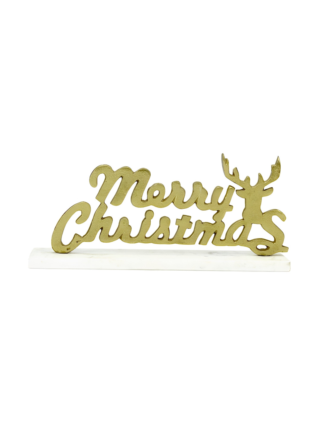 Hind Decor Merry Christmas Gold Aluminium Metallic Living Room Small Showpiece - 5.5 Inches