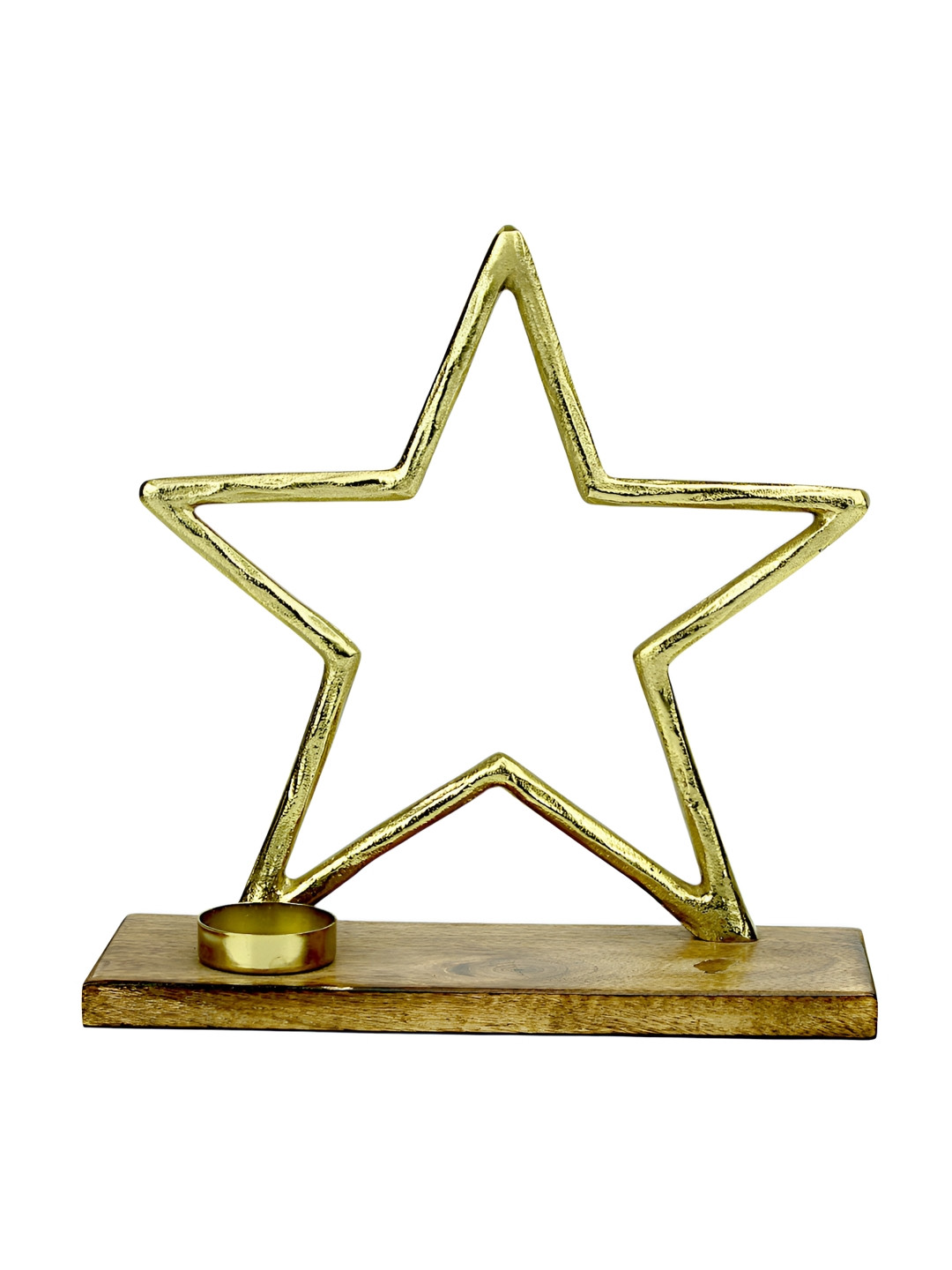 Hind Decor Christmas Star Gold Wood Natural Living Room Hand-Crafted Medium Showpiece - 10.2 Inches