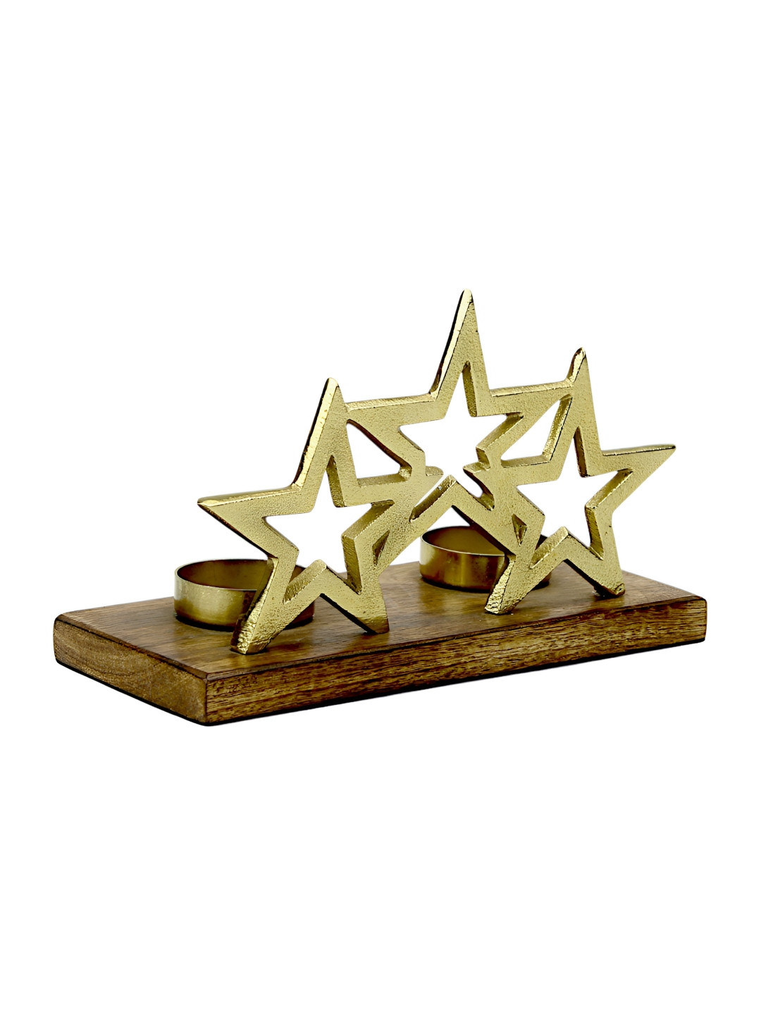 Hind Decor Gold Toned & Brown Christmas Star Candle Holders