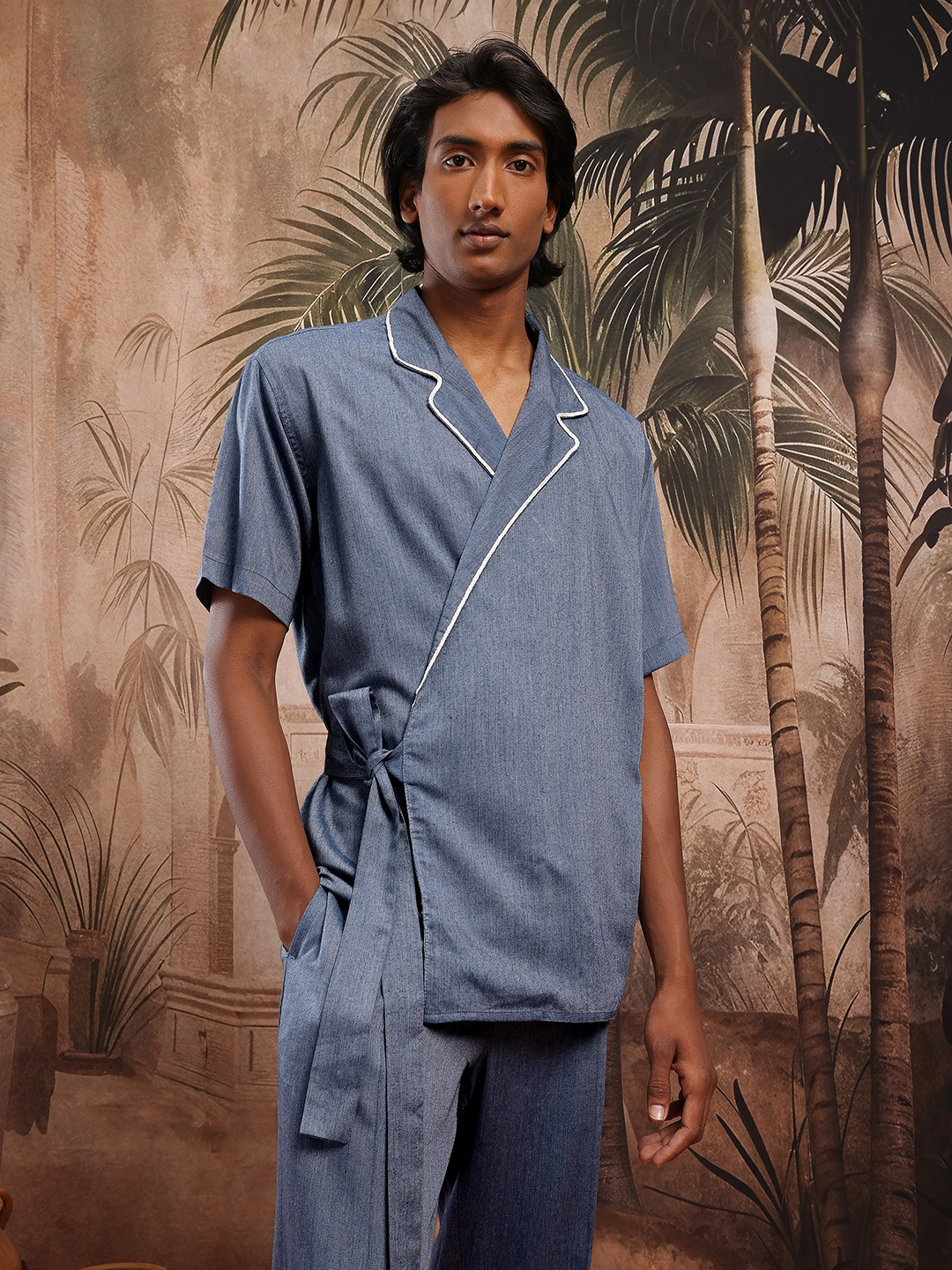 Sangria Wrap Tie-Up Shirt Pure Cotton Co-Ords