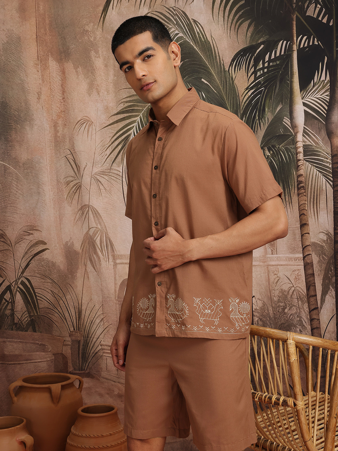 Sangria Pure Cotton Embroidered Hem Co-Ords