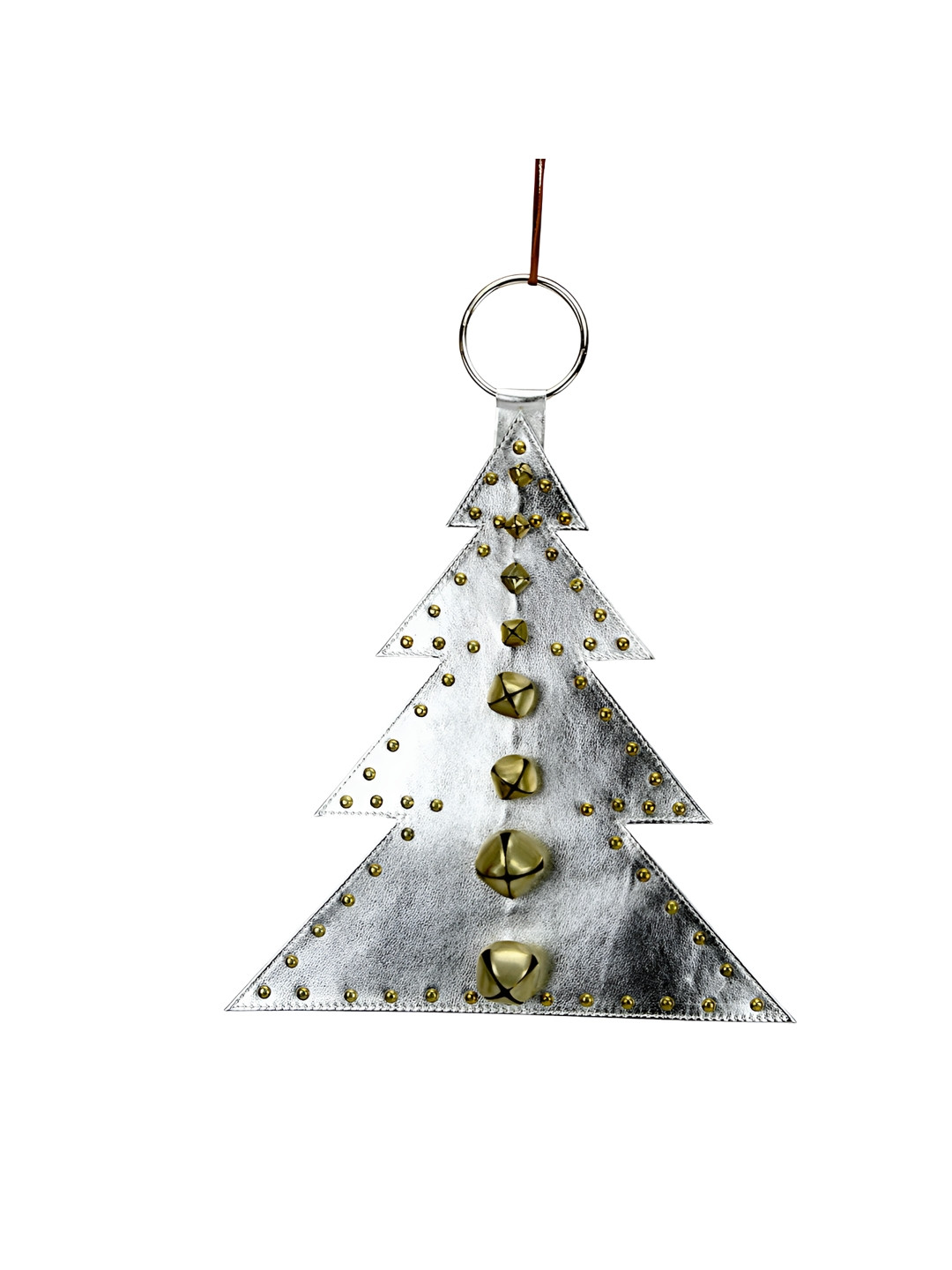 Hind Decor Silver Toned & Gold Toned Iron Christmas Tree With Bells  Elegant Holiday Decor
