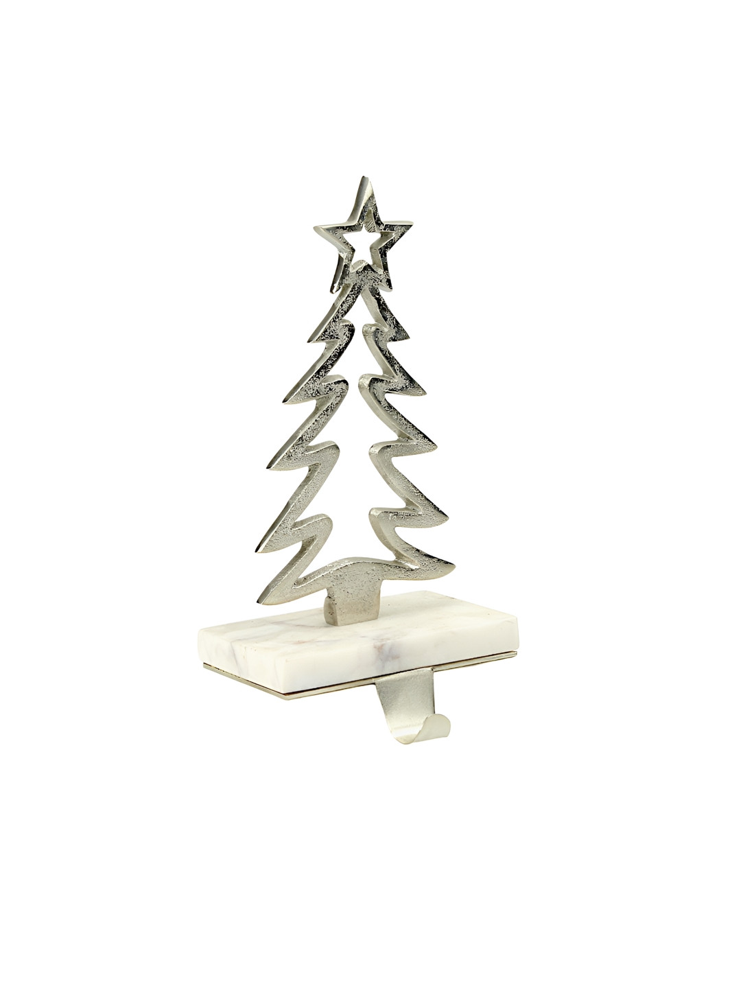 Hind Decor Silver-Toned Textured Christmas Tree Marble Base Stocking Holder