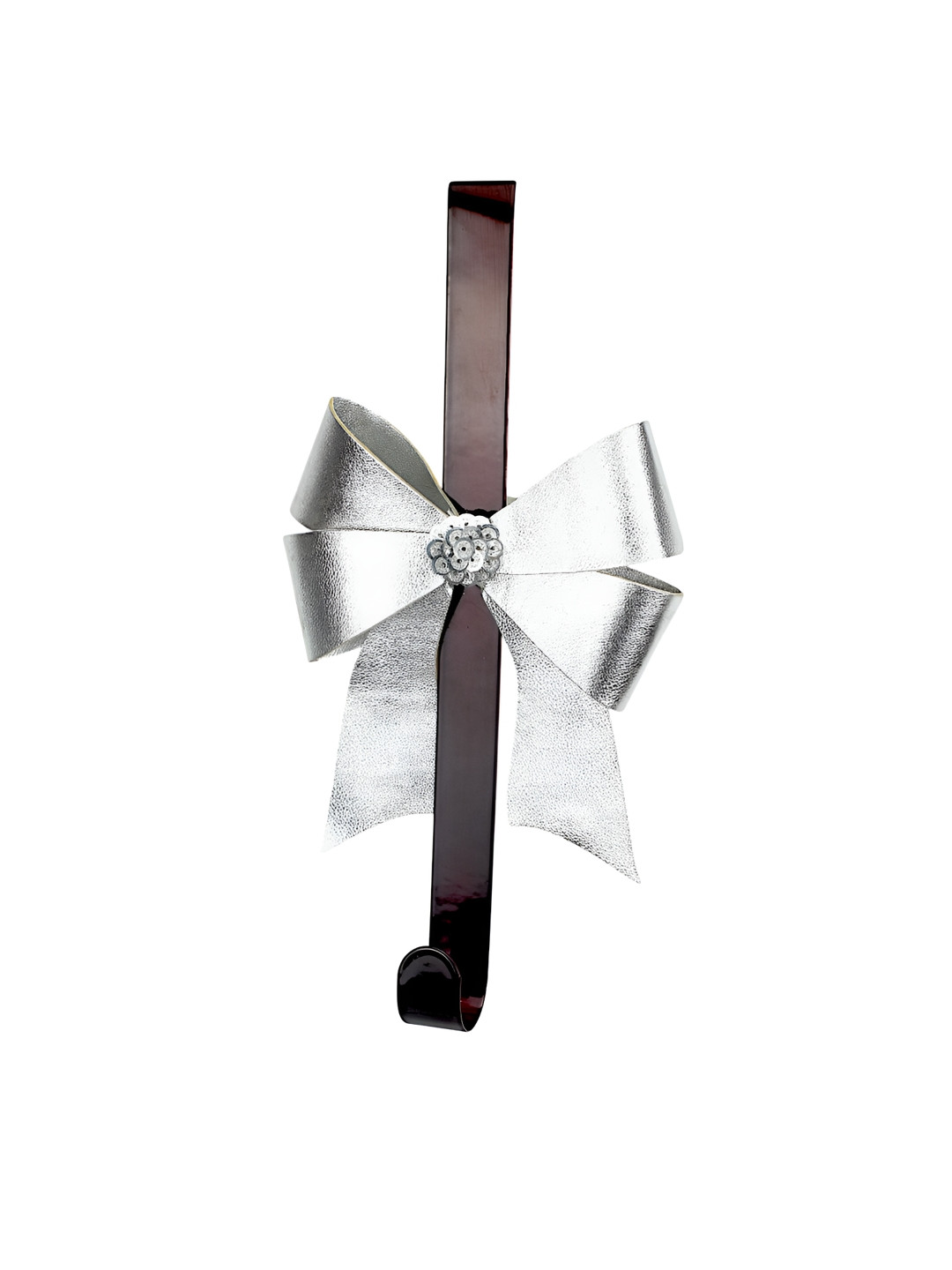 Hind Decor Silver-Toned and Black Bow Christmas Stocking Holder