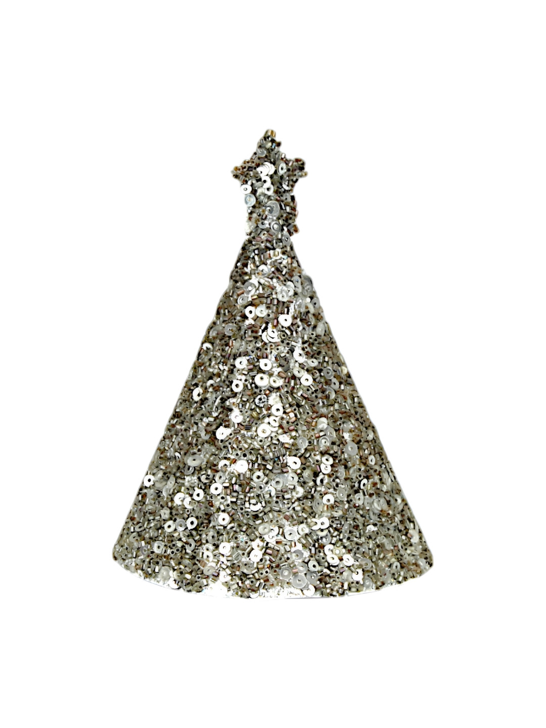 Hind Decor Silver-Toned Glittered Christmas Tree Cone