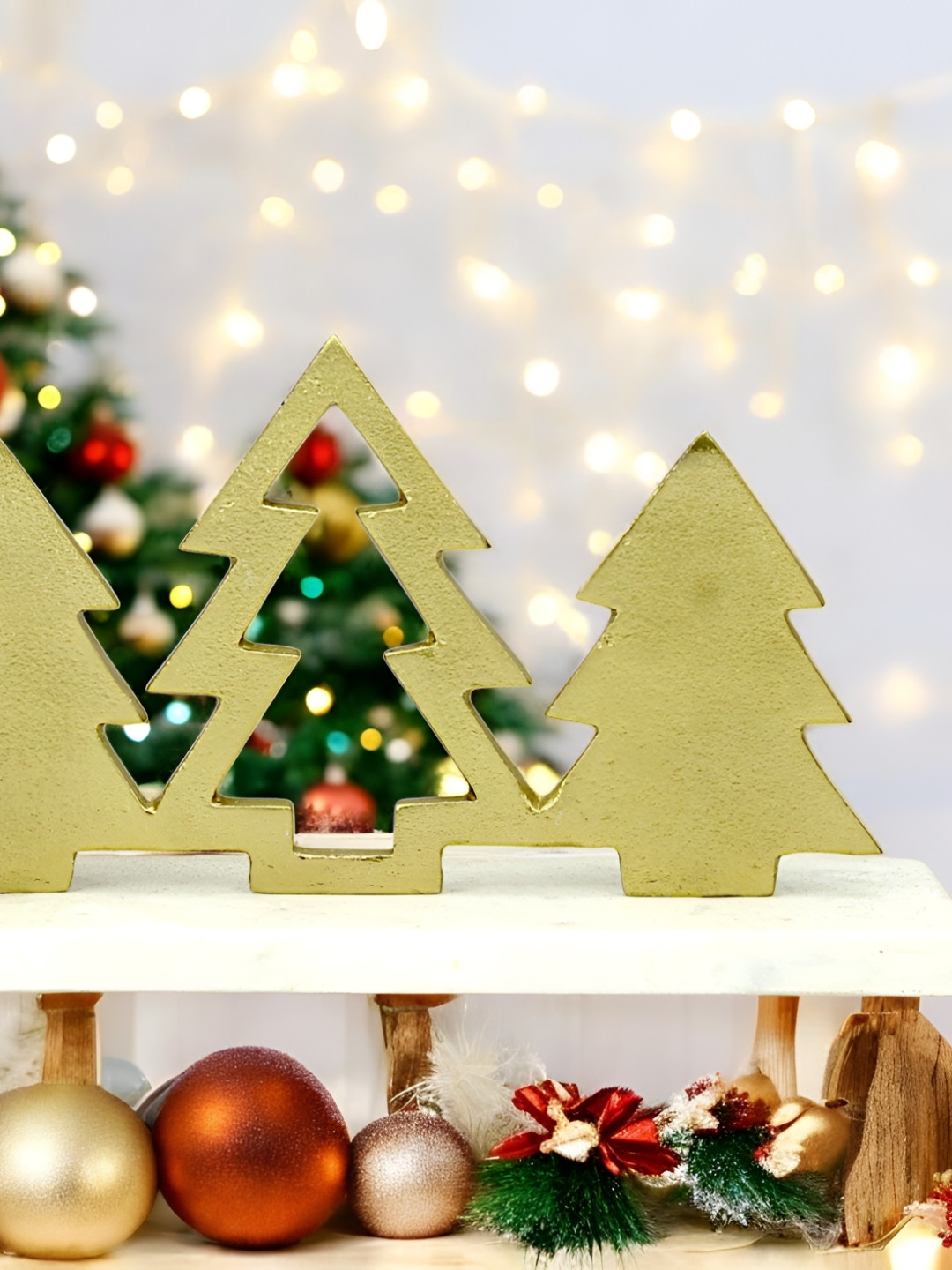 Hind Decor Christmas Tree Gold Marble Matte Living Room Hand-Crafted Medium Showpiece - 5.5 Inches