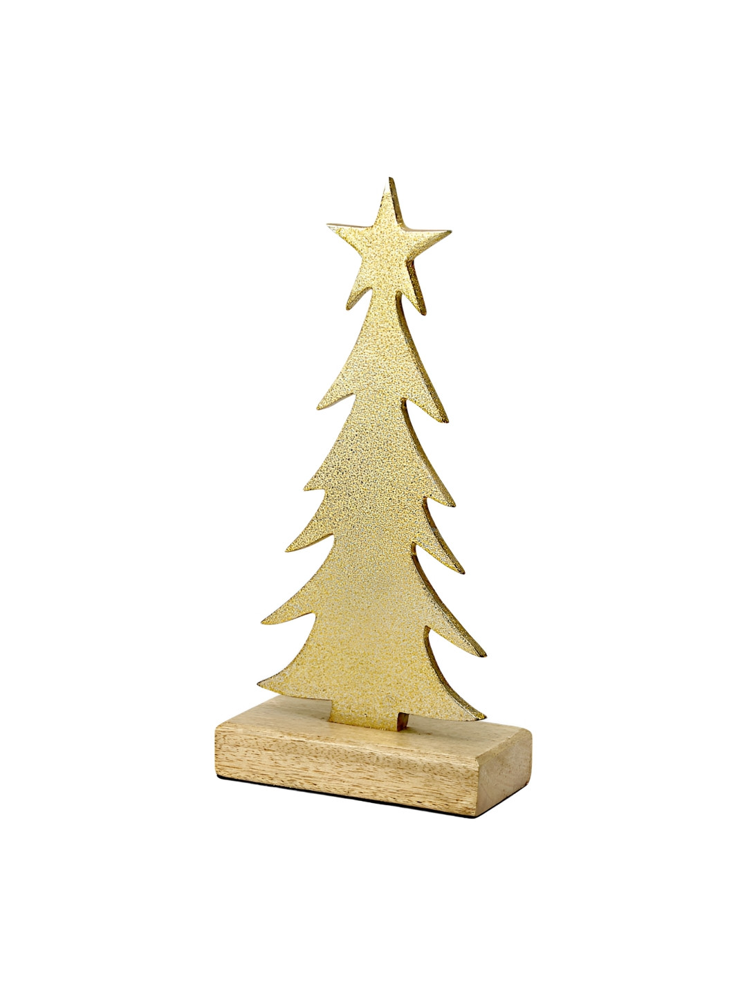 Hind Decor Christmas Tree with Star on Top Gold Metal Metallic Living Room Hand-Crafted Medium Showpiece - 10.6 Inches
