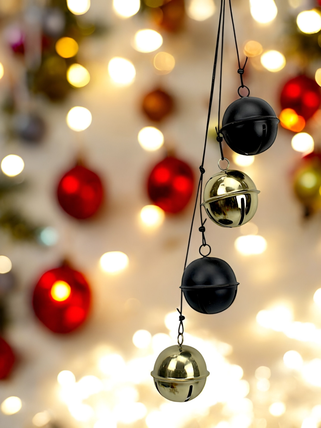 Hind Decor Black & Gold-Toned Metal Hanging Christmas Bells