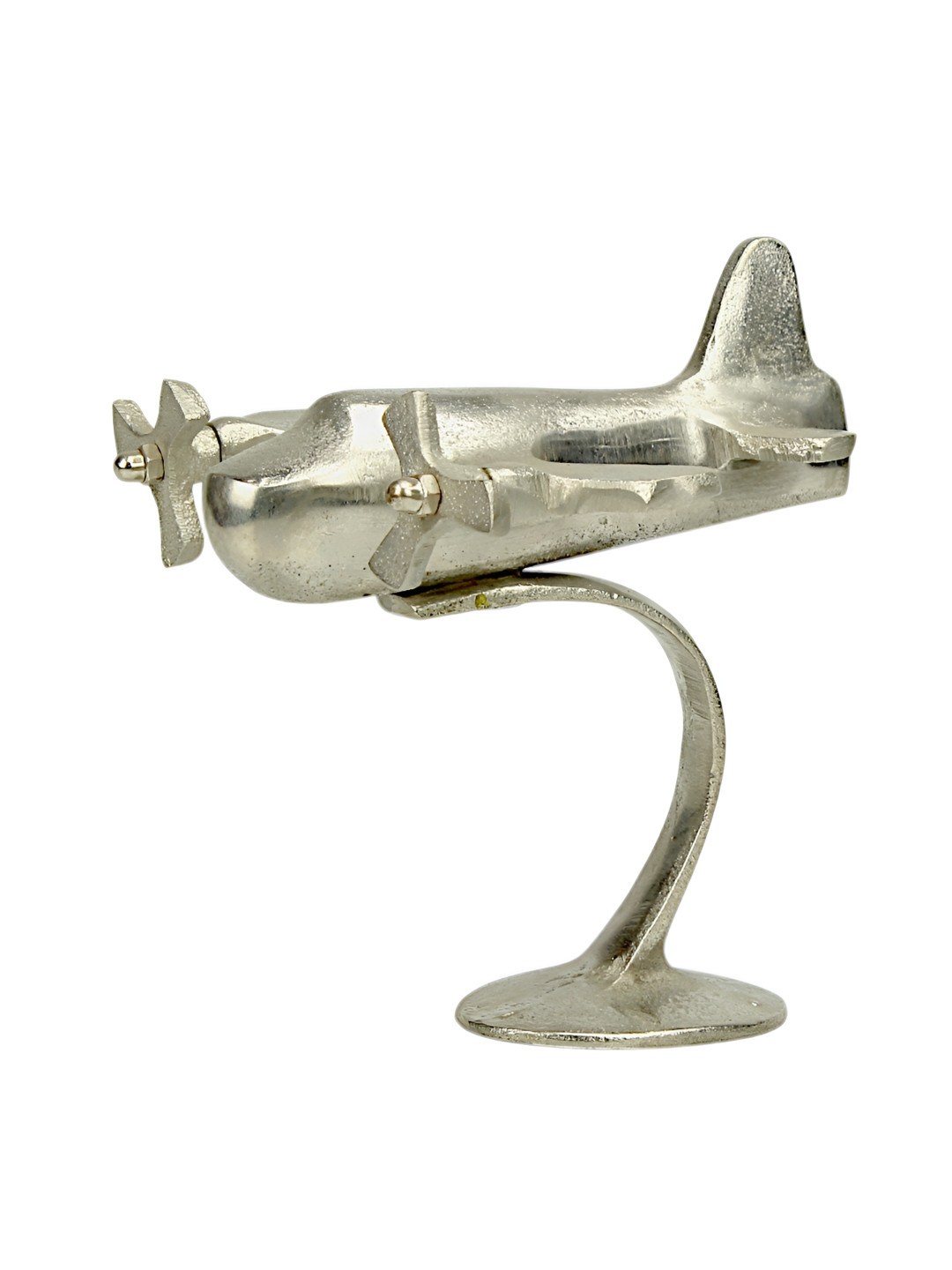 Hind Decor Flying Reindeer Airplane Silver Metal Metallic Living Room Medium Showpiece - 5.9 Inches