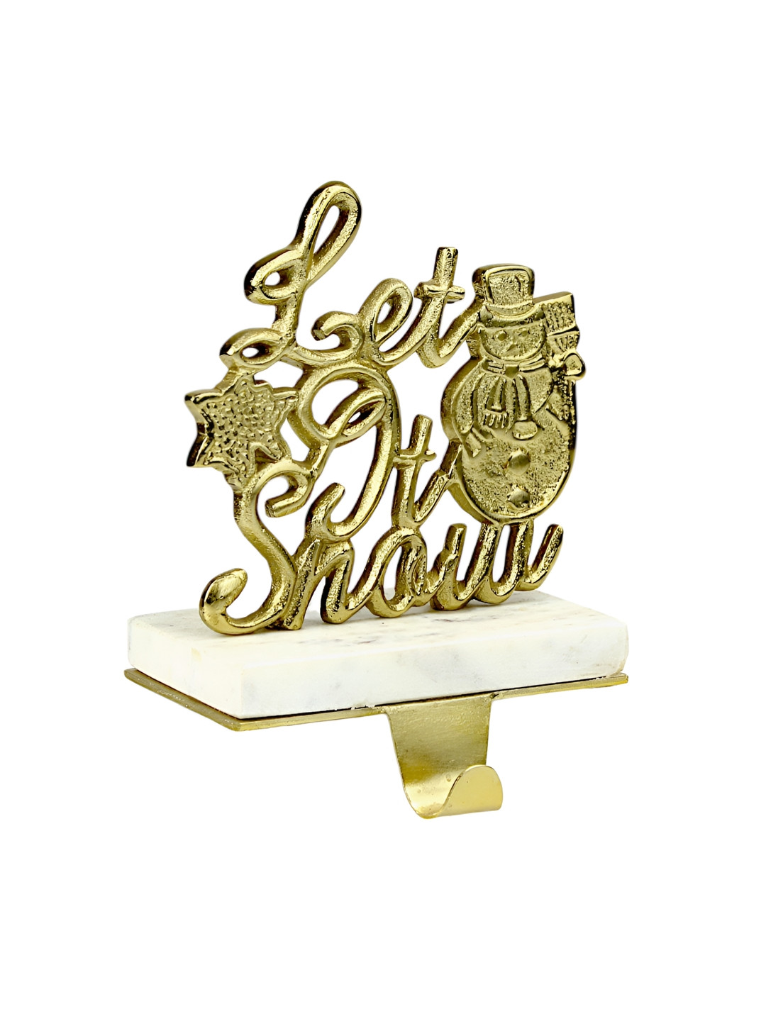 Hind Decor Gold Toned Aluminum Let It Snow Stocking Holder