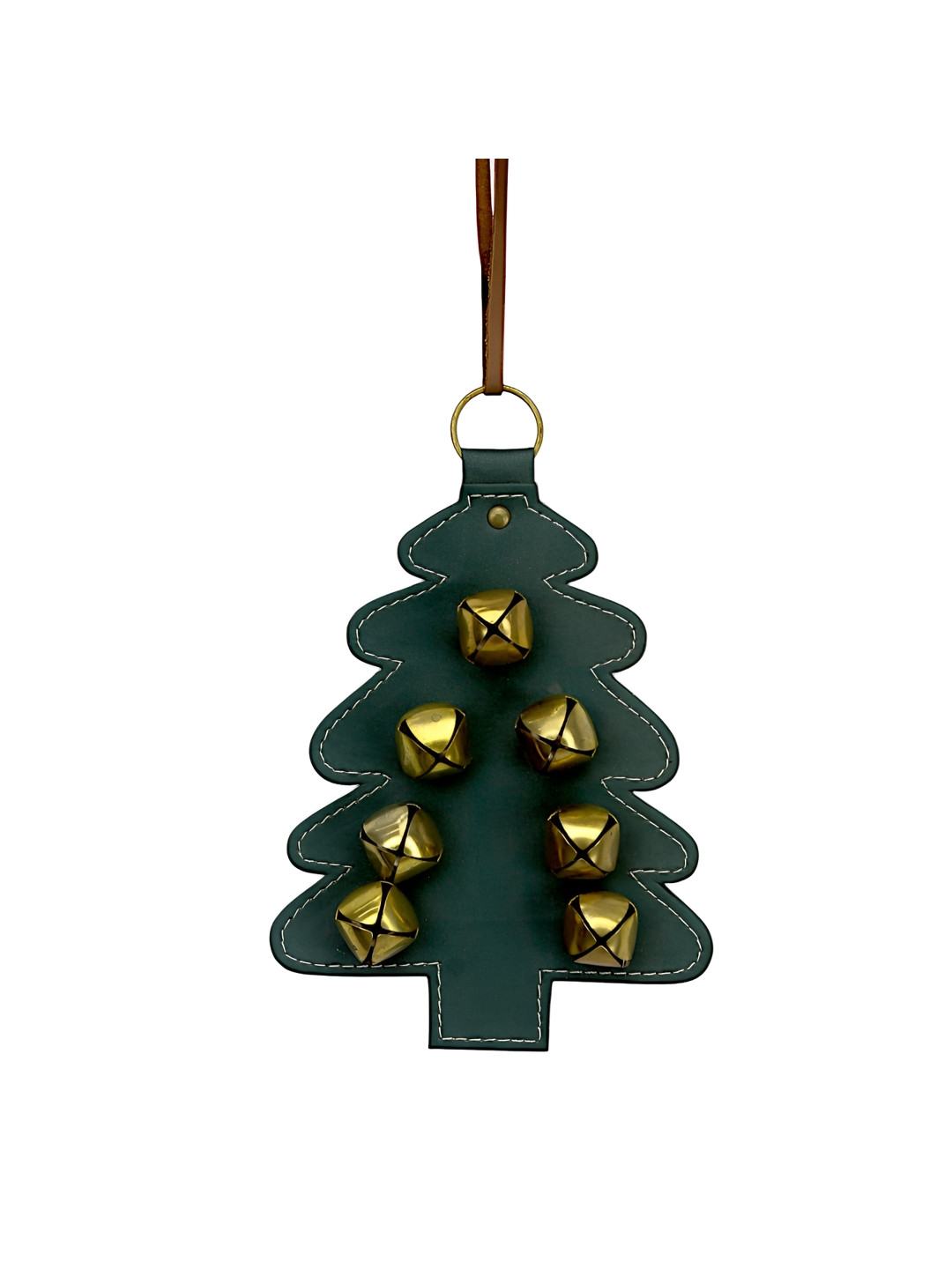 Hind Decor Green and Gold-Toned Metallic Hanging Christmas Tree with Bells