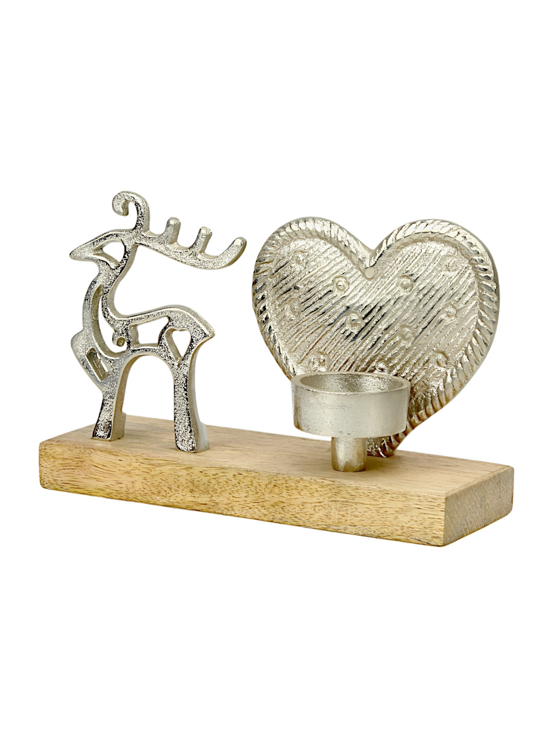 Hind Decor Silver-Toned Textured Aluminium Reindeer Candle Holder