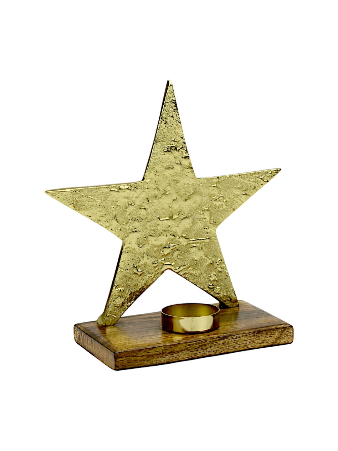 Hind Decor Gold-Toned & Brown Textured Star-Shaped Christmas Candle Holder