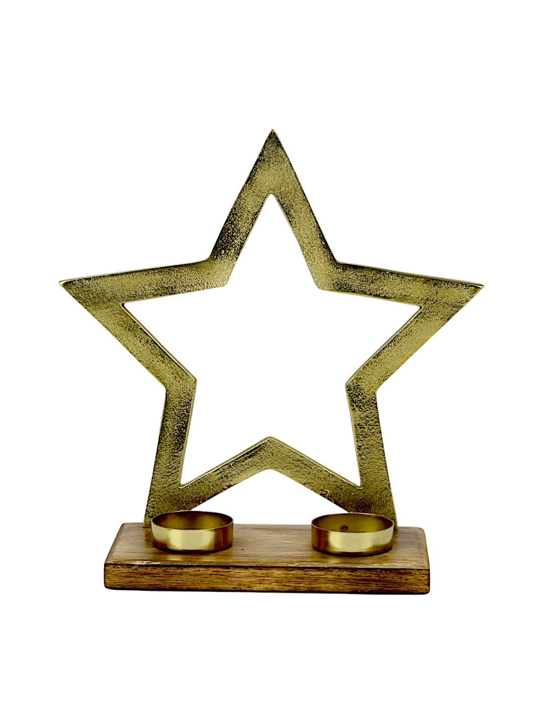 Hind Decor Gold-Toned Textured Aluminium Christmas Star-Shaped Candle Holder
