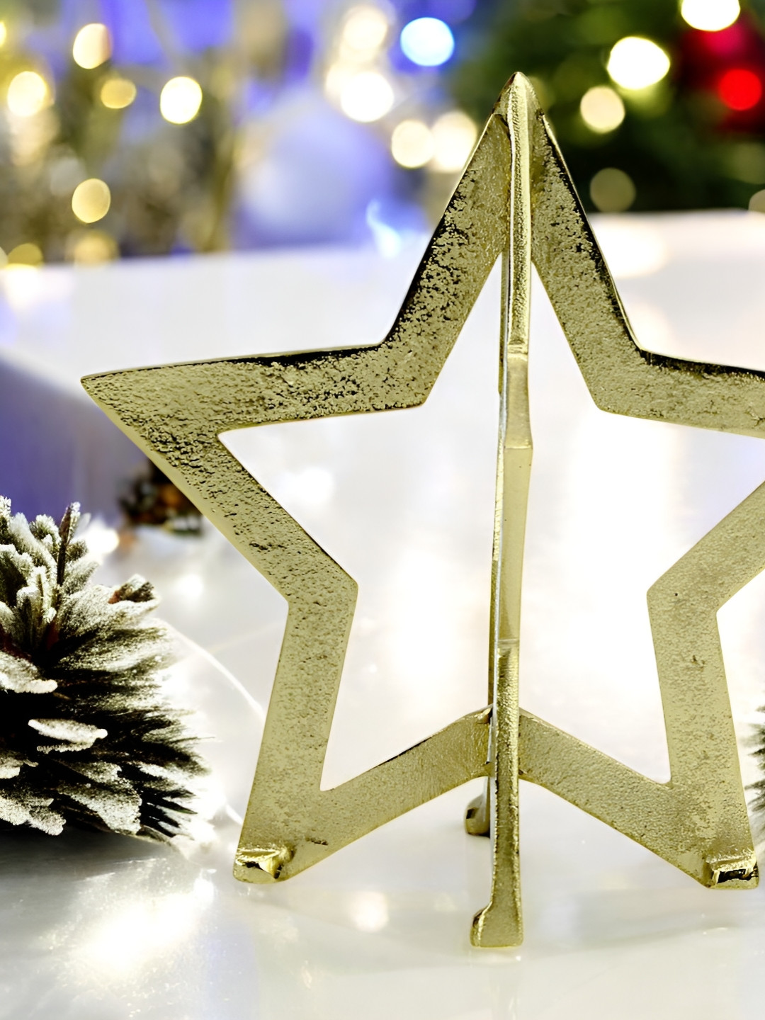 Hind Decor Christmas 3D Star Gold Aluminium Metallic Living Room Small Showpiece - 7.5 Inches