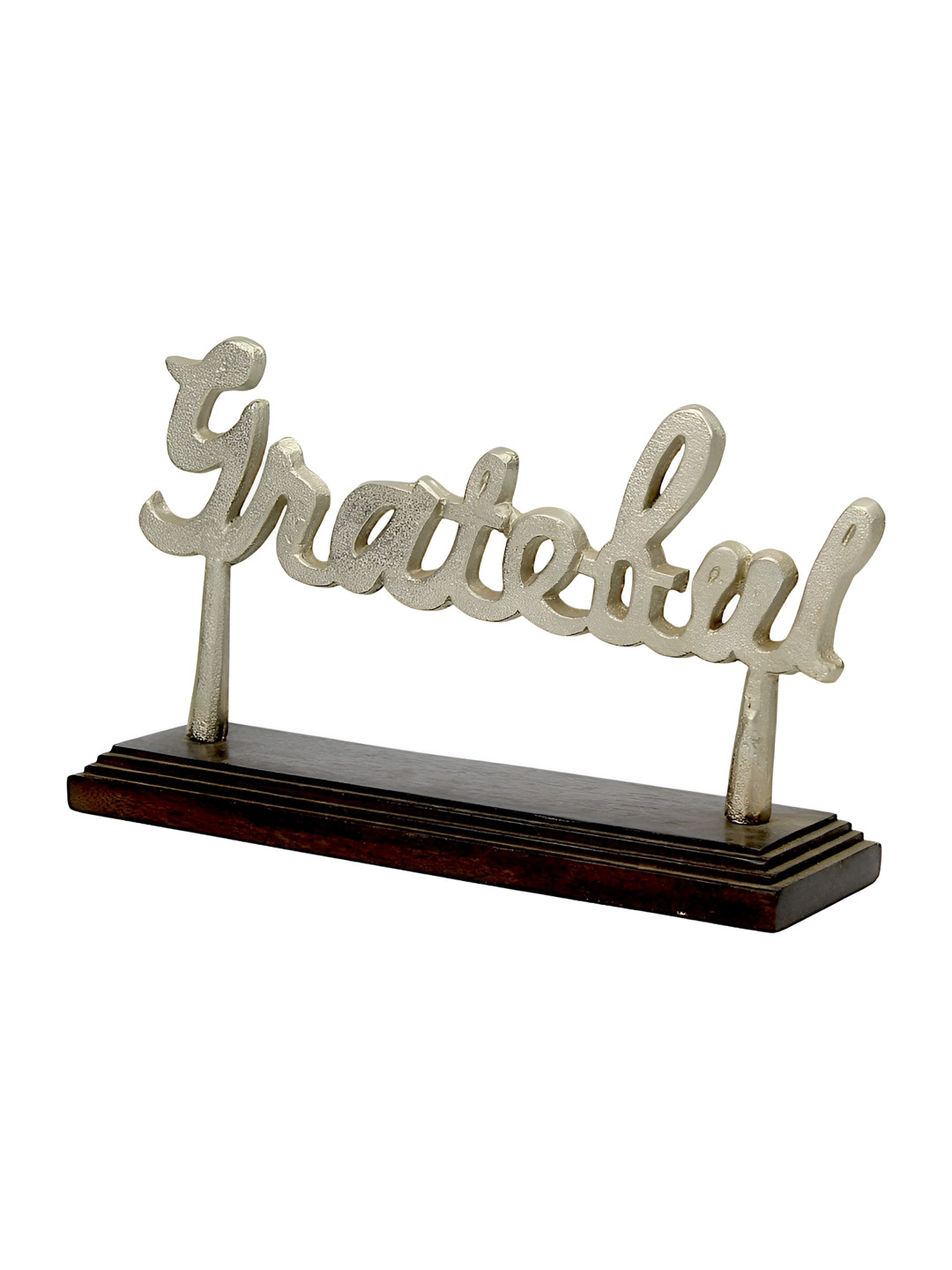 Hind Decor Silver-Toned and Black Aluminium Greateful Stand Curio Showpiece