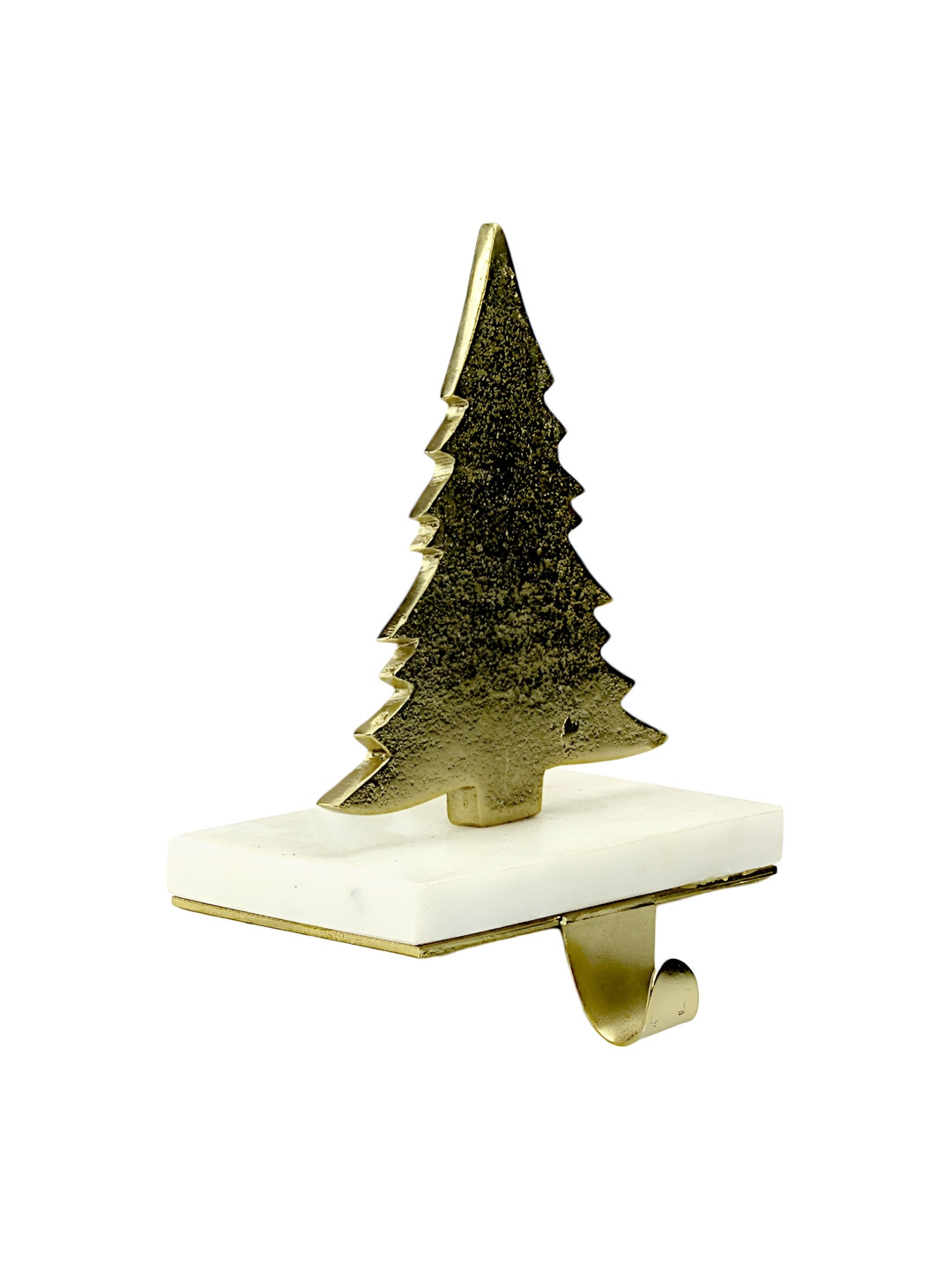 Hind Decor Gold-Toned Aluminum Christmas Tree Marble Base Stocking Holder