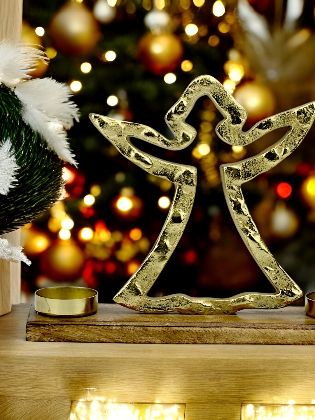 Hind Decor Gold Toned Christmas Angelic Shaped Candle Holder