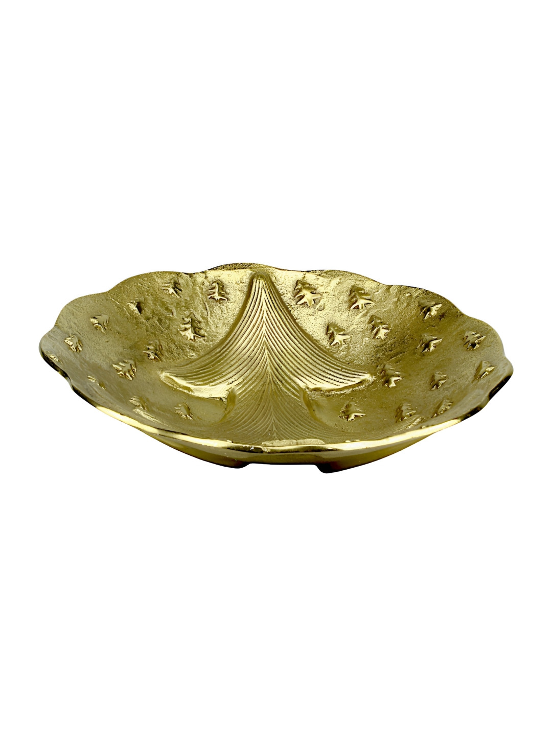 Hind Decor Gold Toned Aluminum Christmas Tree Design Bowl