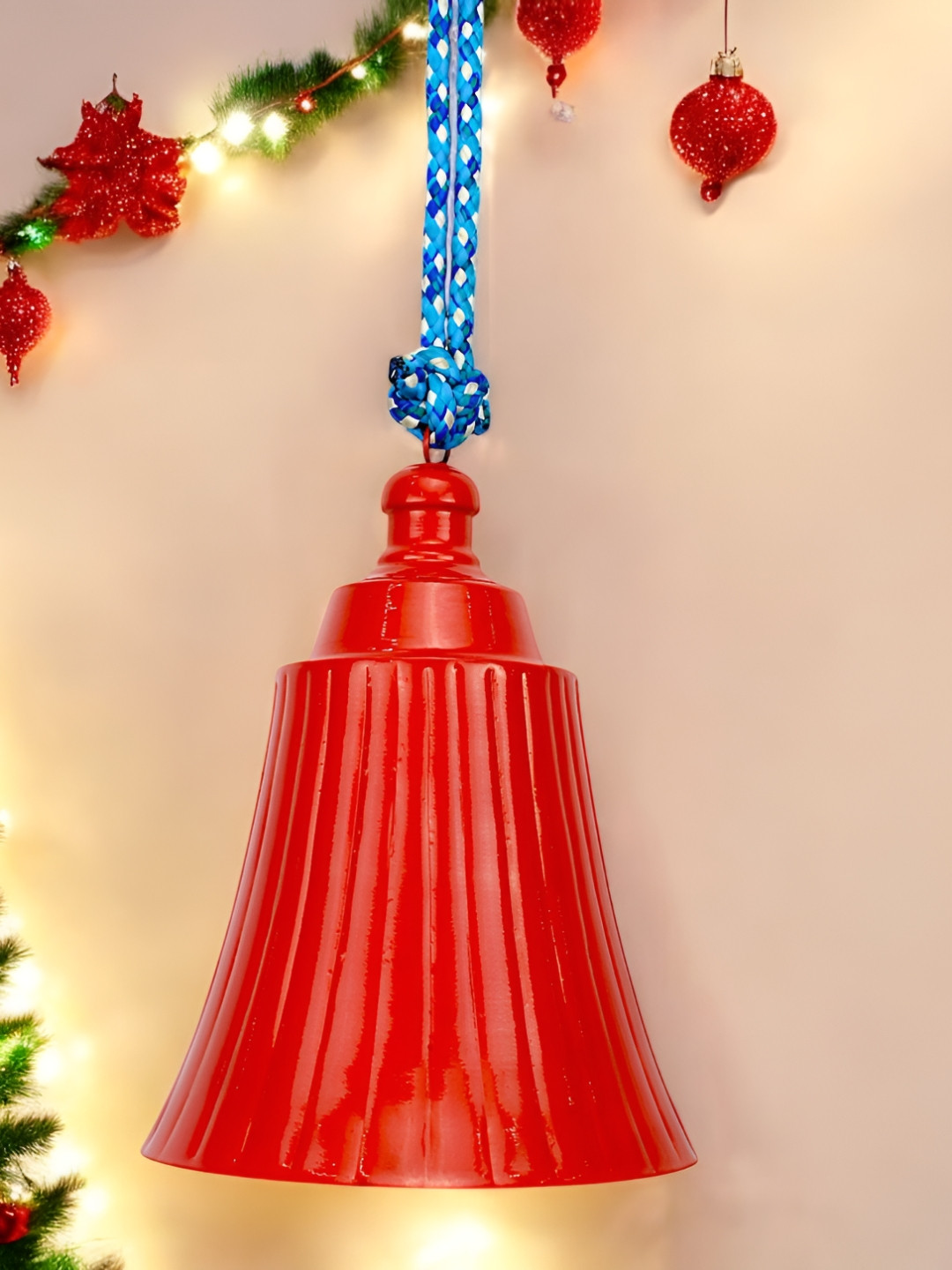 Hind Decor Red Textured Metallic Hanging Christmas Bell
