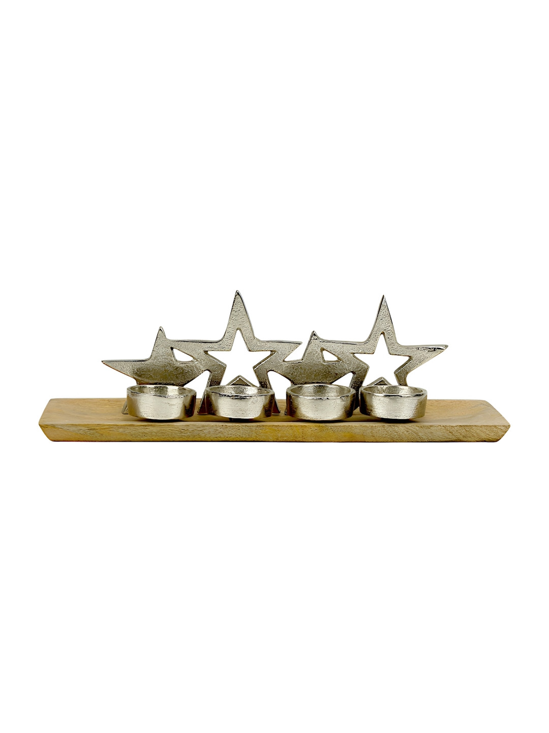 Hind Decor Silver-Toned Christmas Star 4-Jointed Aluminum Candle Holder